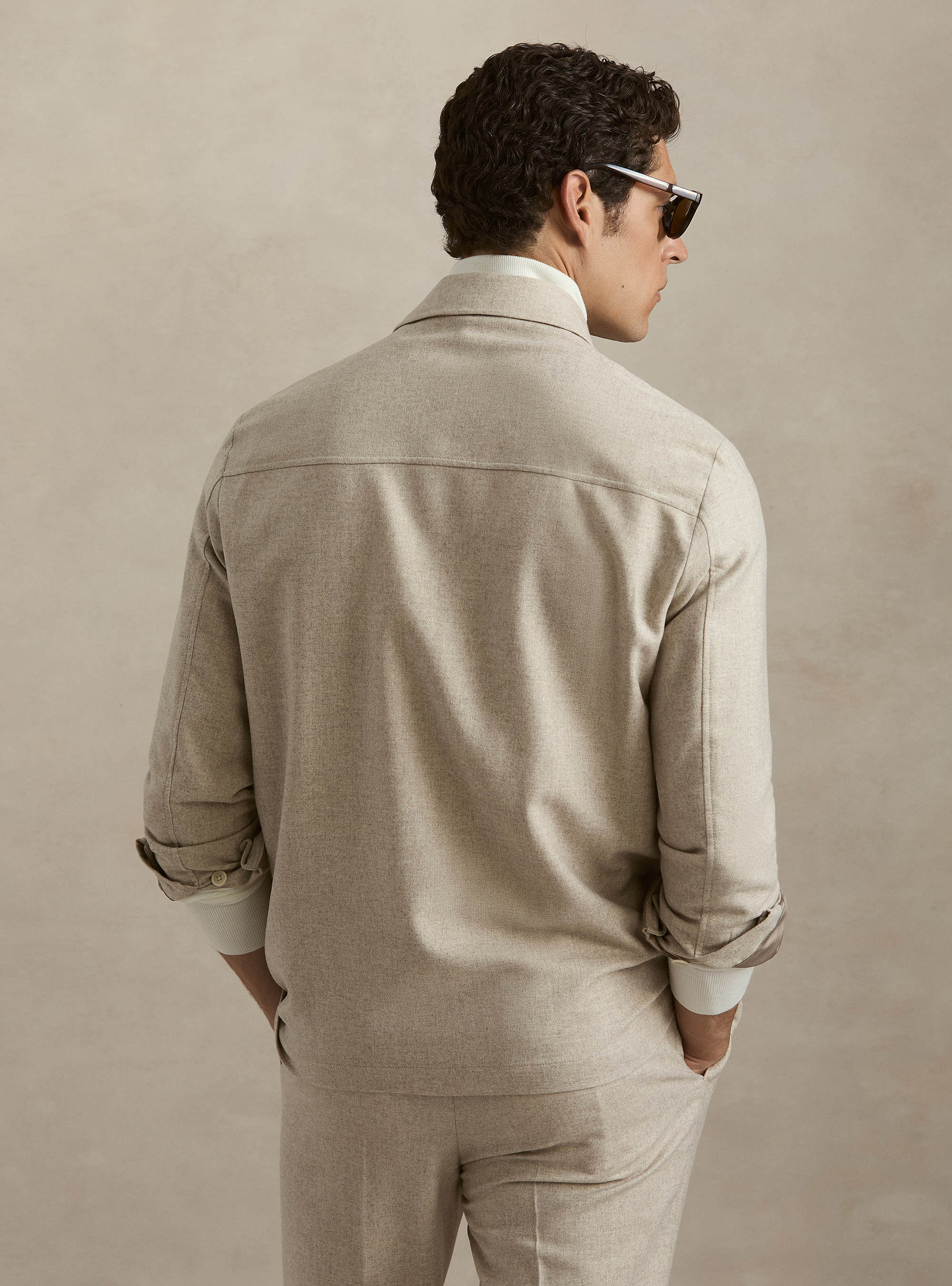 Lightweight wool blend flannel overshirt, ECRU