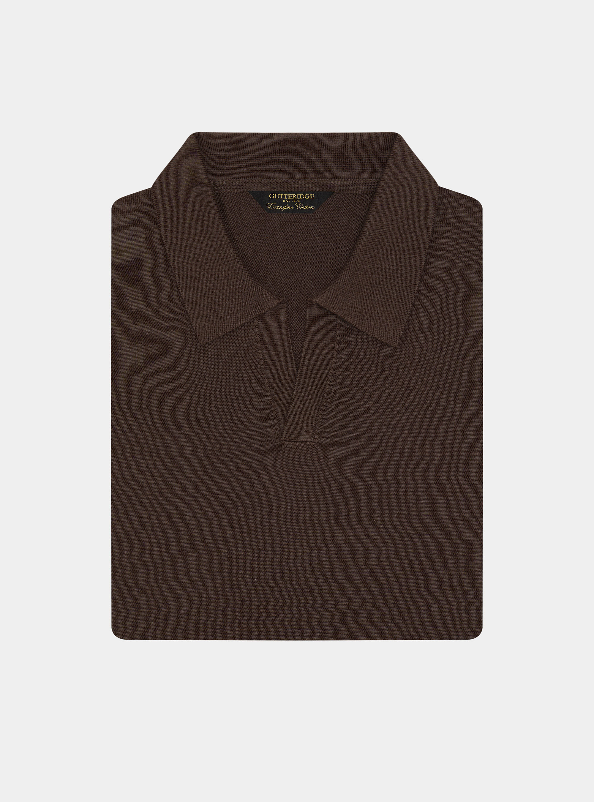 Polo tricot&eacute; sans boutons en coton extra-fin, MARRON