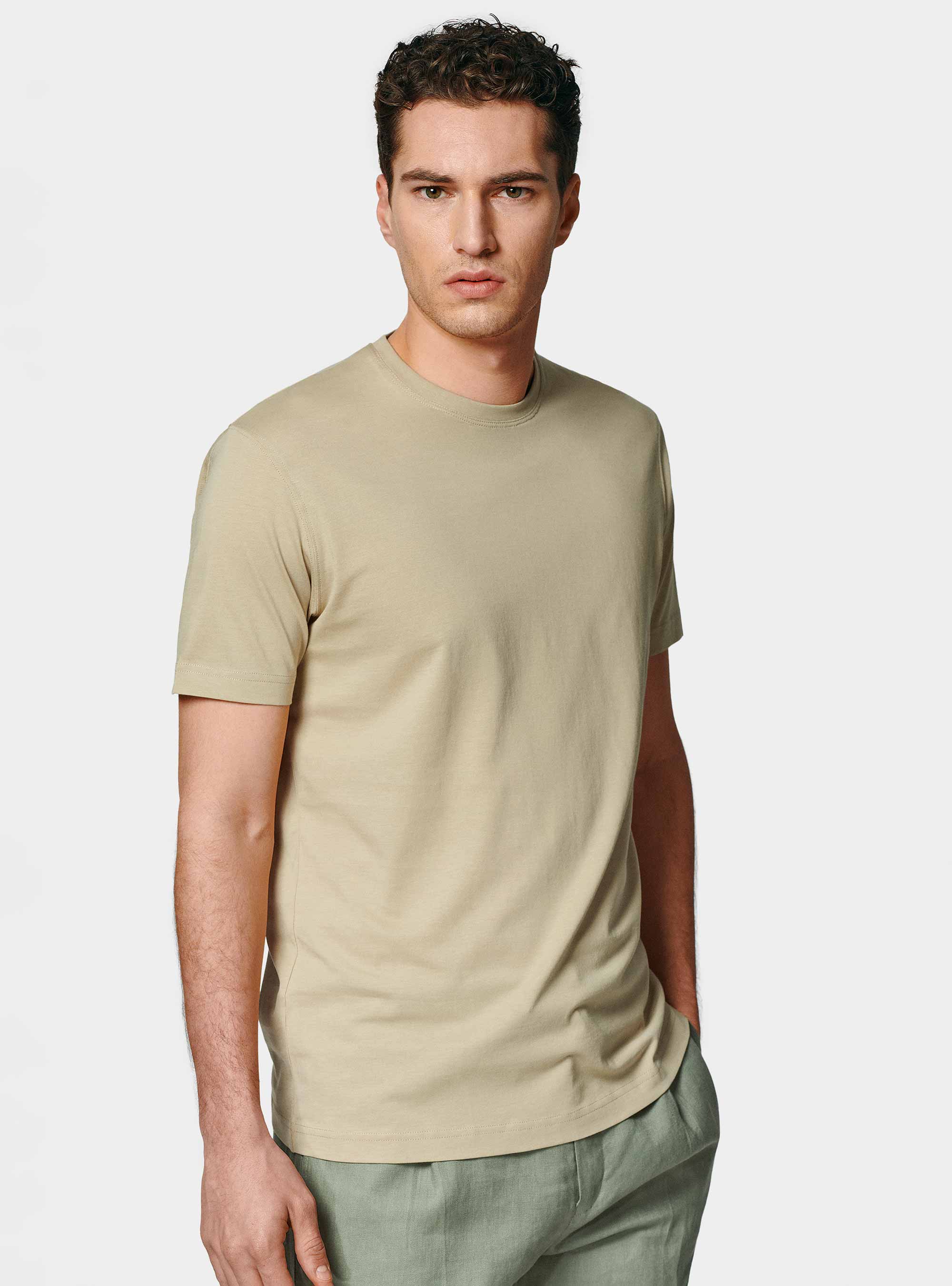 T-shirt mezza manica in cotone Supima, SABBIA