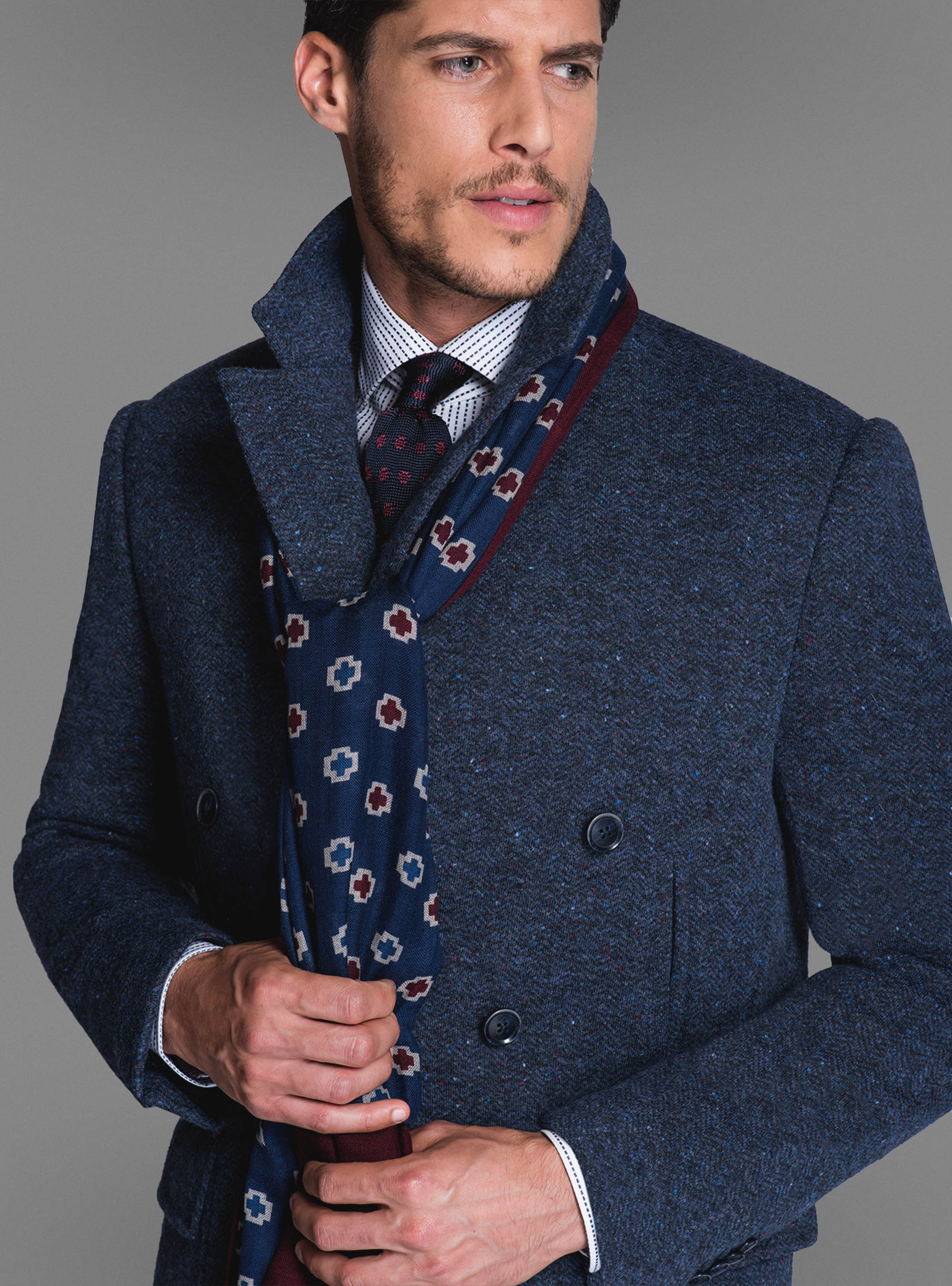 Sciarpa in lana con fantasia, NAVY BLUE