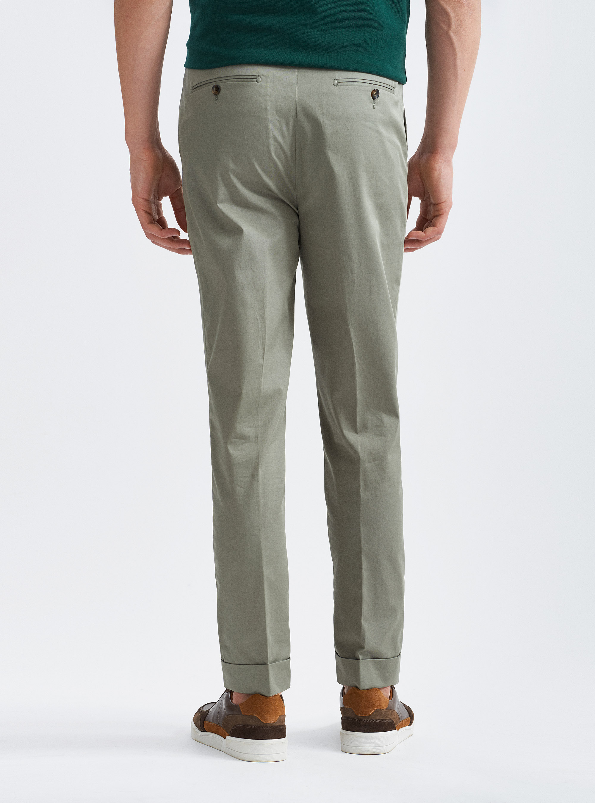 Pantaloni con doppia pince in twill leggero, SALVIA 0602C