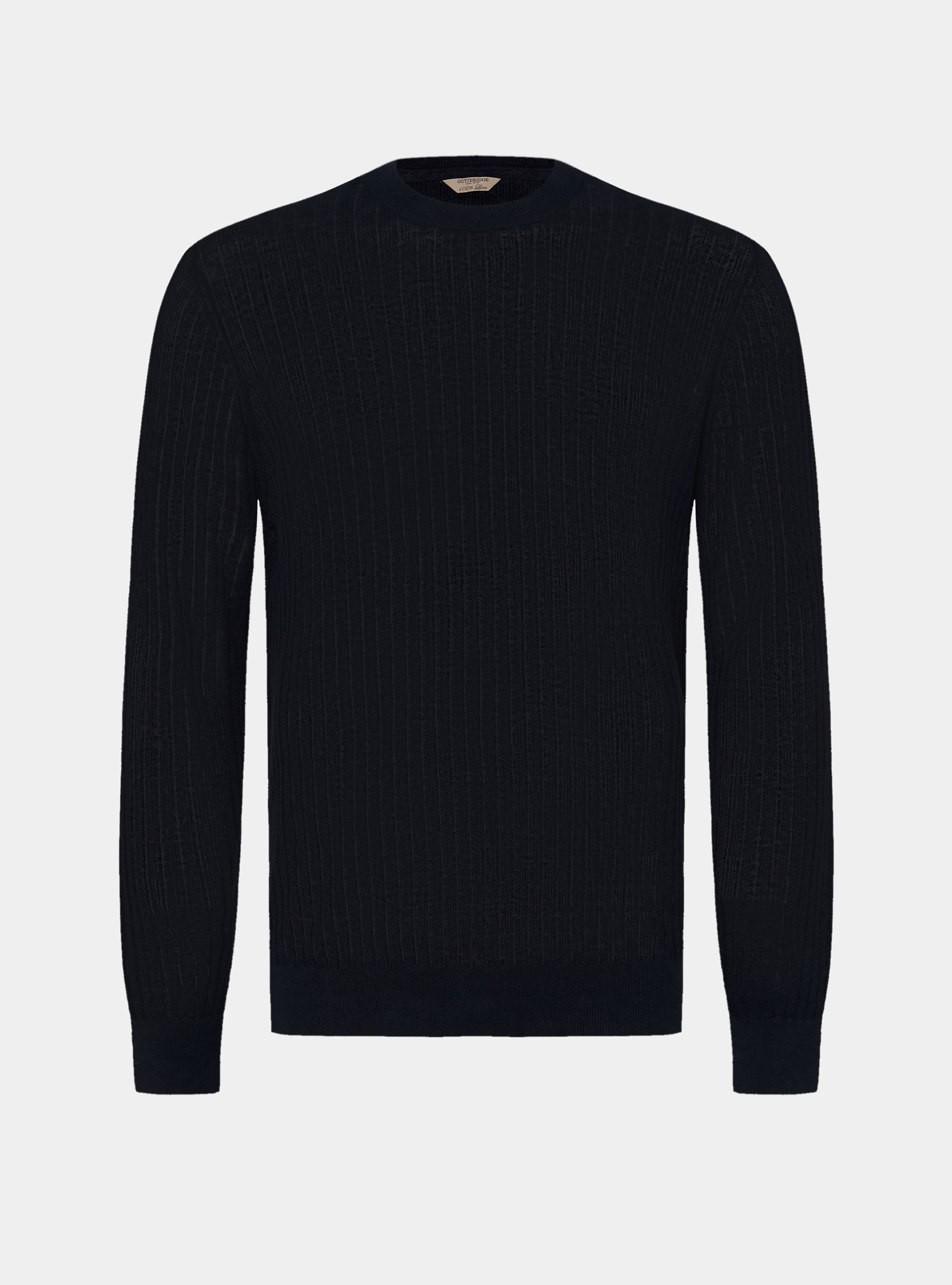 Maglia girocollo a costine in puro lino, BLU NAVY