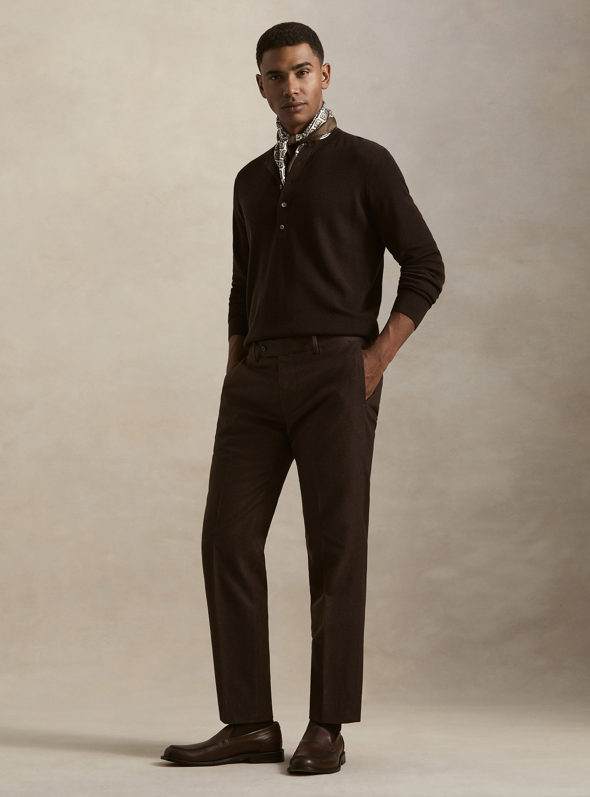 Wool blend flannel trousers, BROWN
