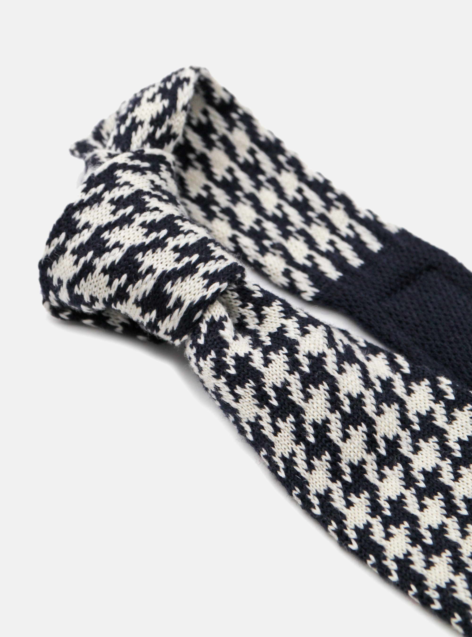 Cravatta in maglia di lana pied de poule, BLU NAVY