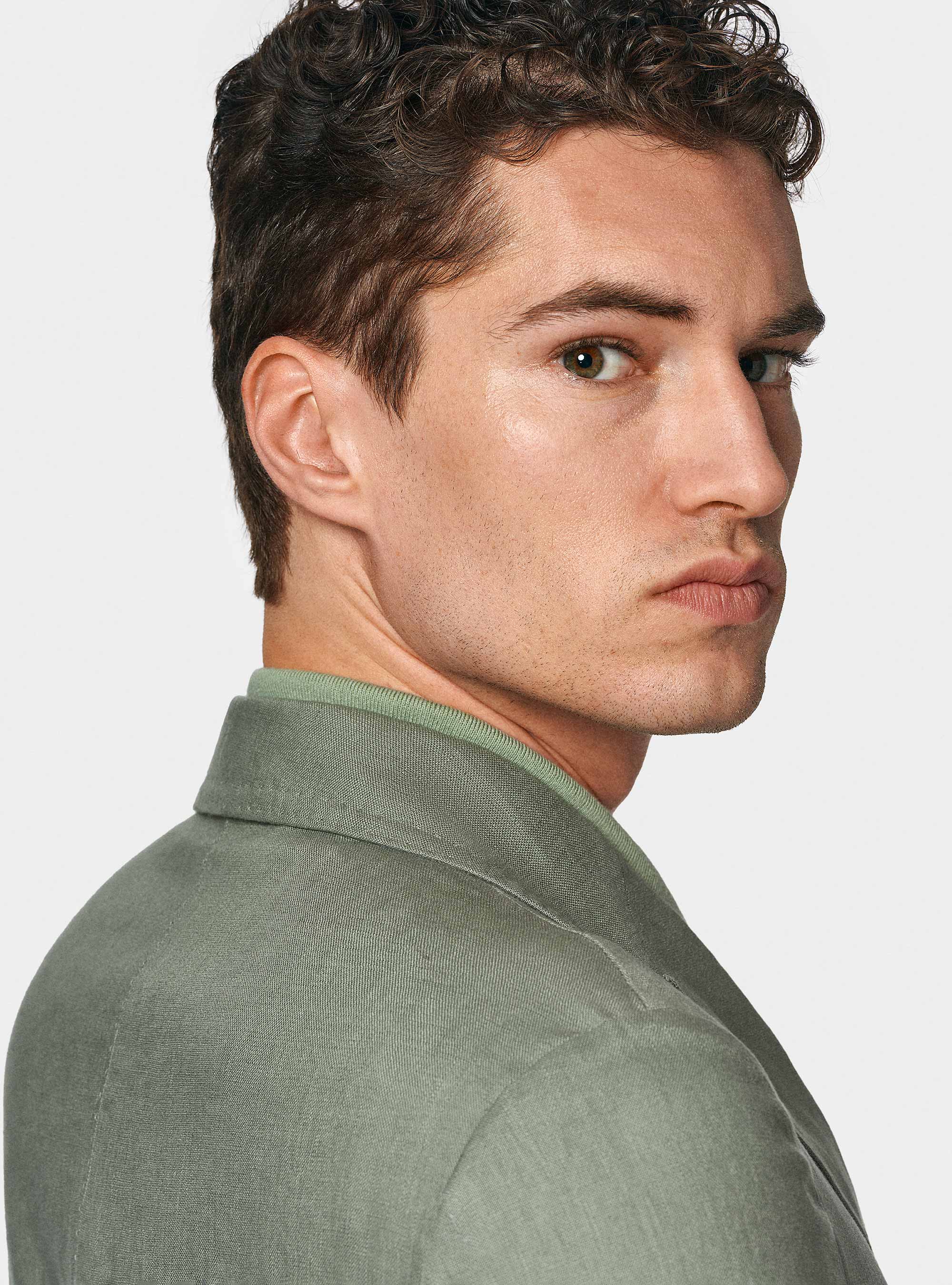 Giacca doppiopetto in puro lino, SALVIA 0602C