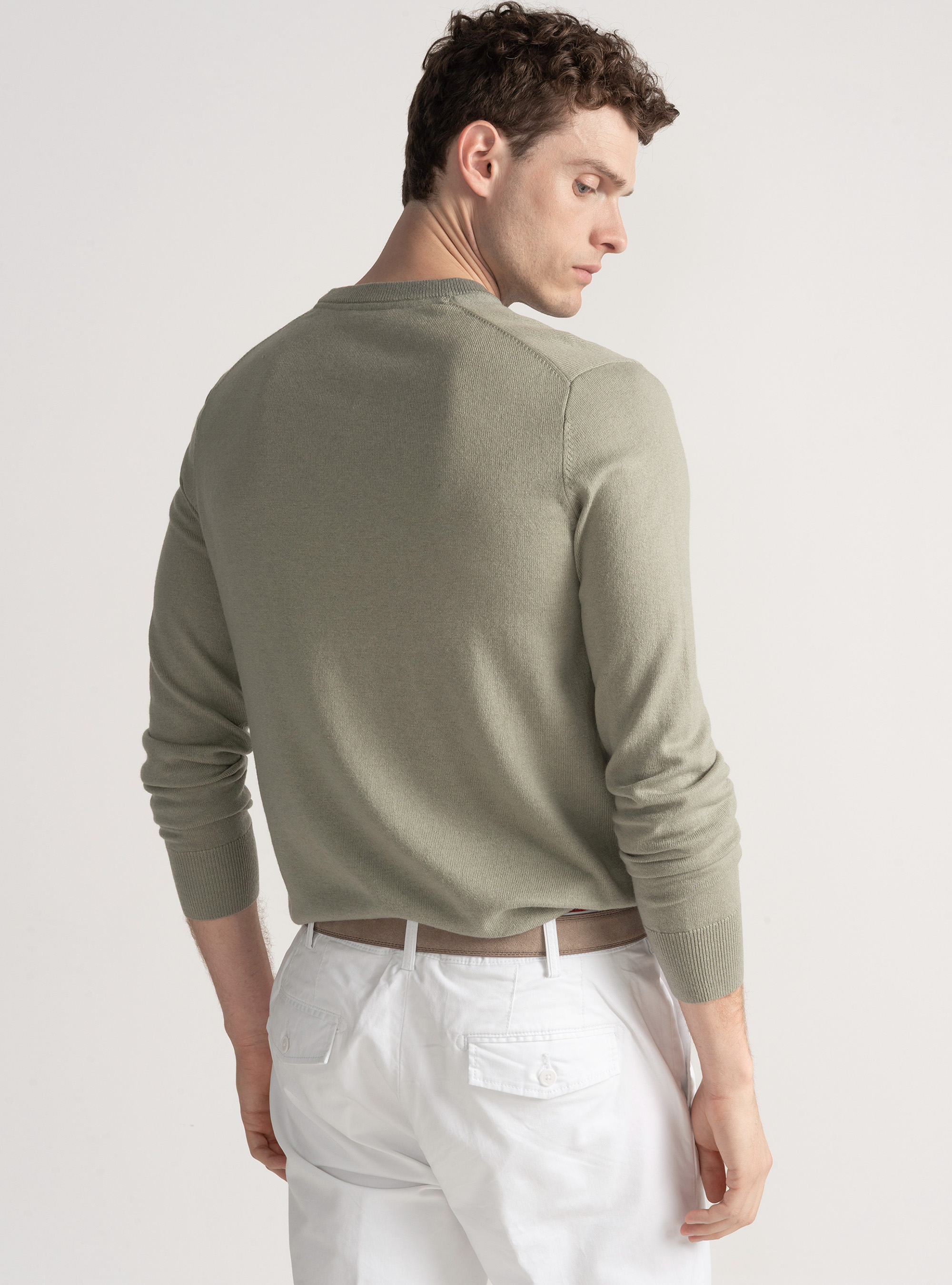 Tricot à col ras du cou en laine mélangée, VERDE GIADA 0655C