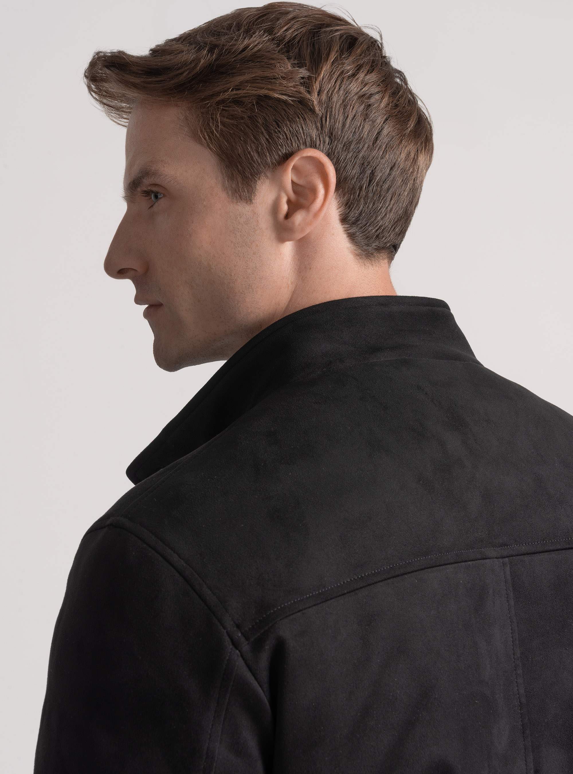 Padded suede-effect bomber jacket, BLACK