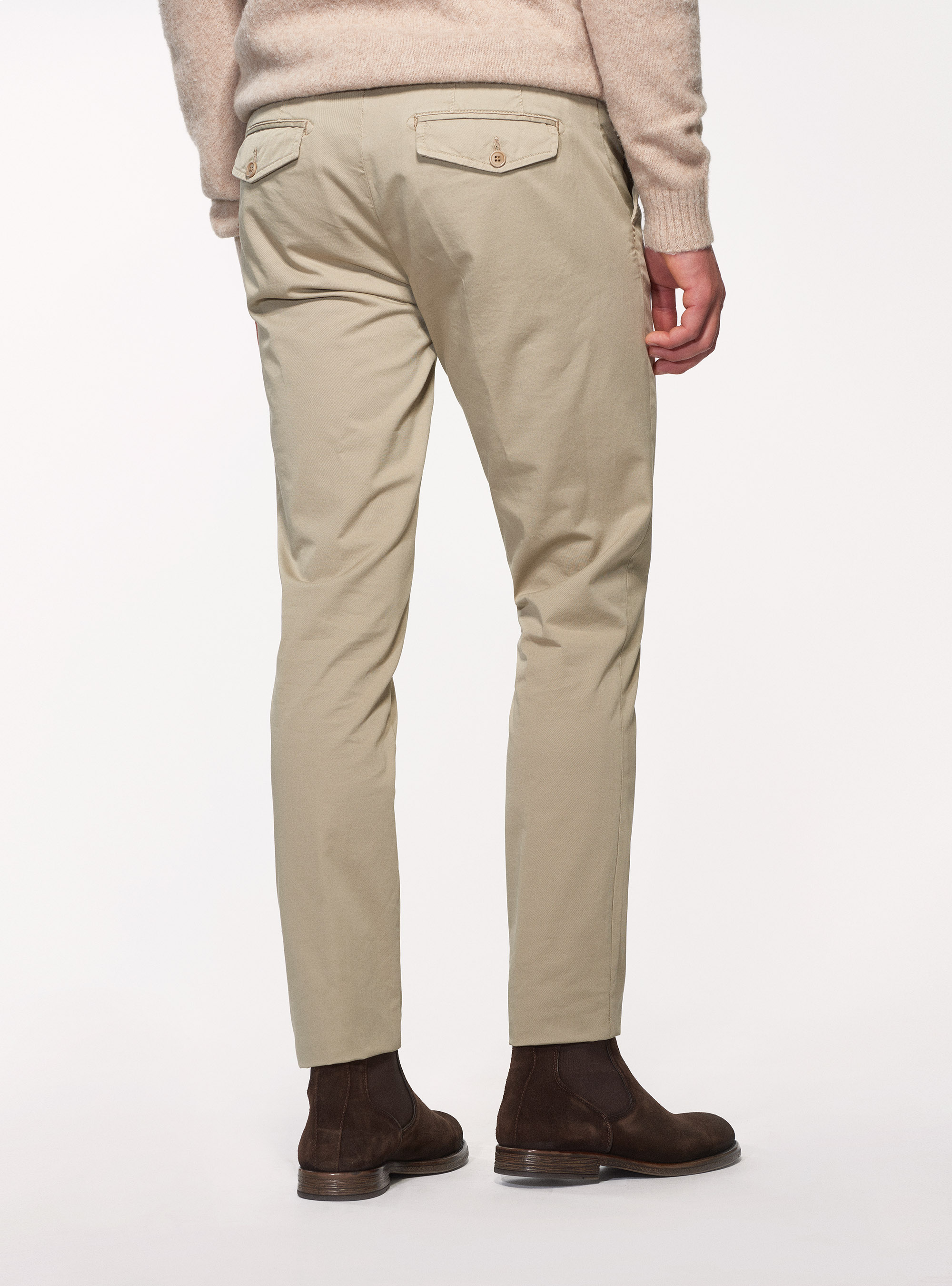 Pantaloni chino in twill di cotone stretch, FANGO