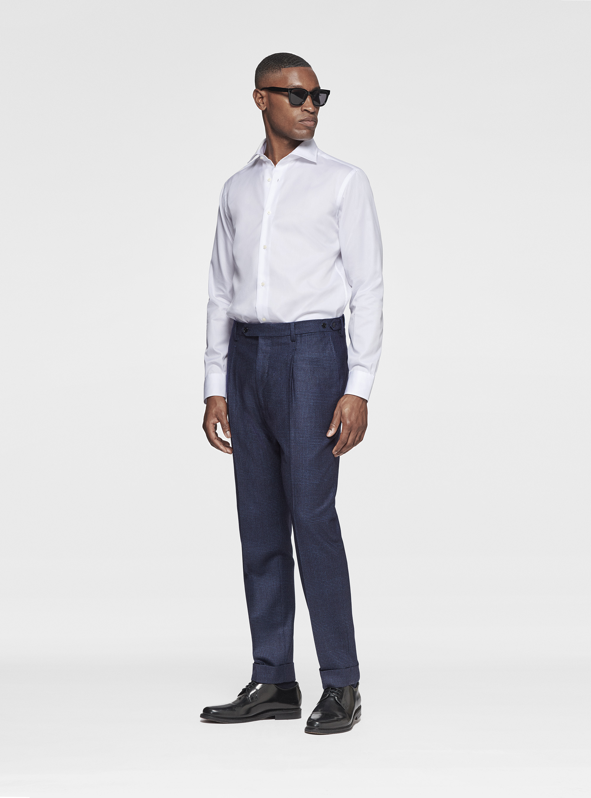 Pantaloni in pura lana fantasia, BLU NAVY