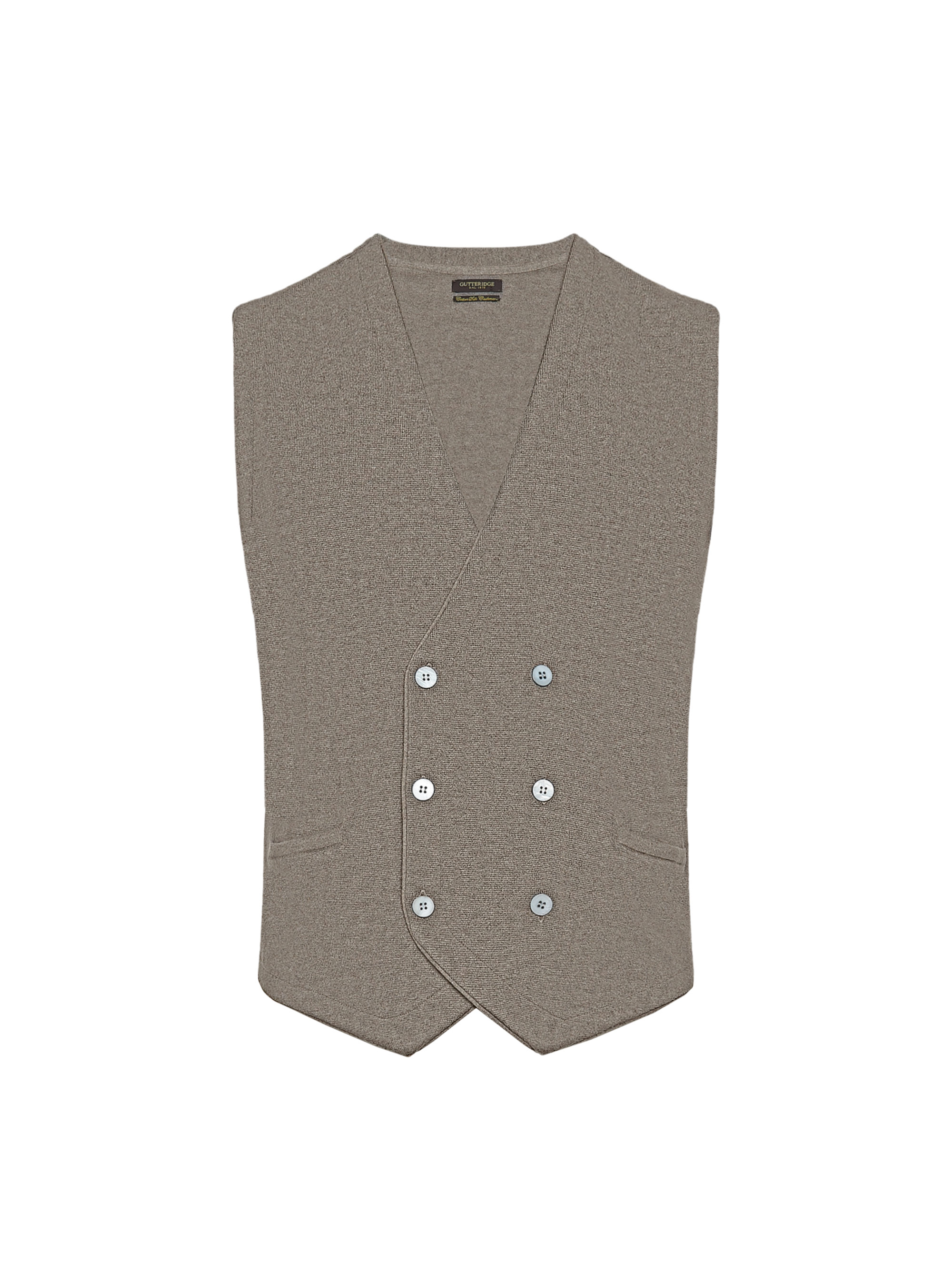 Gilet doppiopetto in maglia in cotone seta e cashmere, FANGO