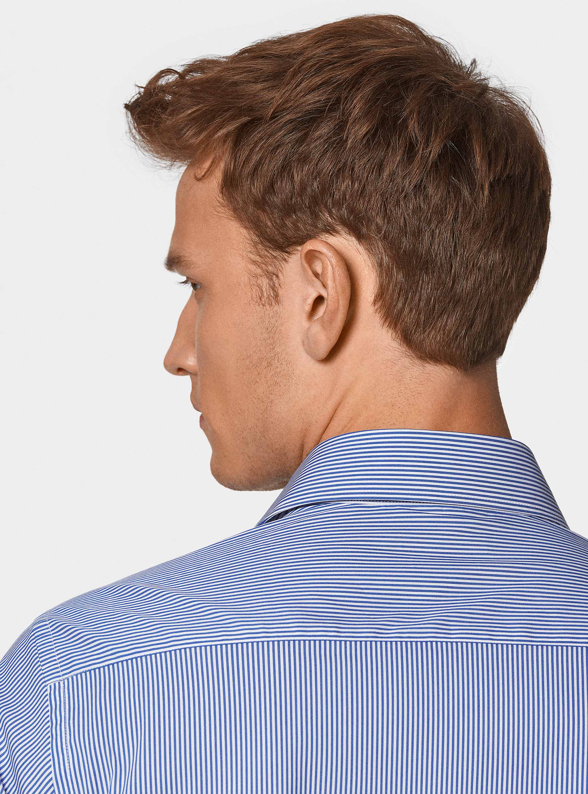 Camicia rigata in popeline stretch, BLU