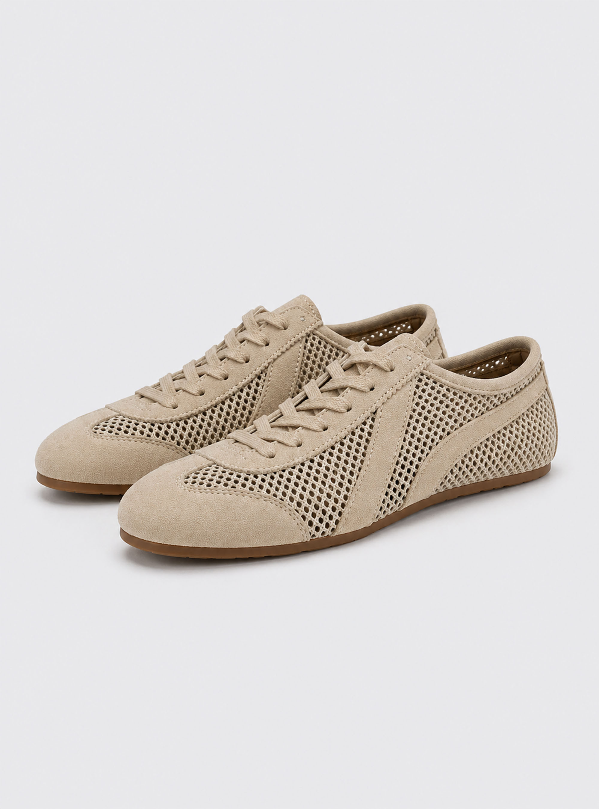 Suede and mesh sneakers, ECRU