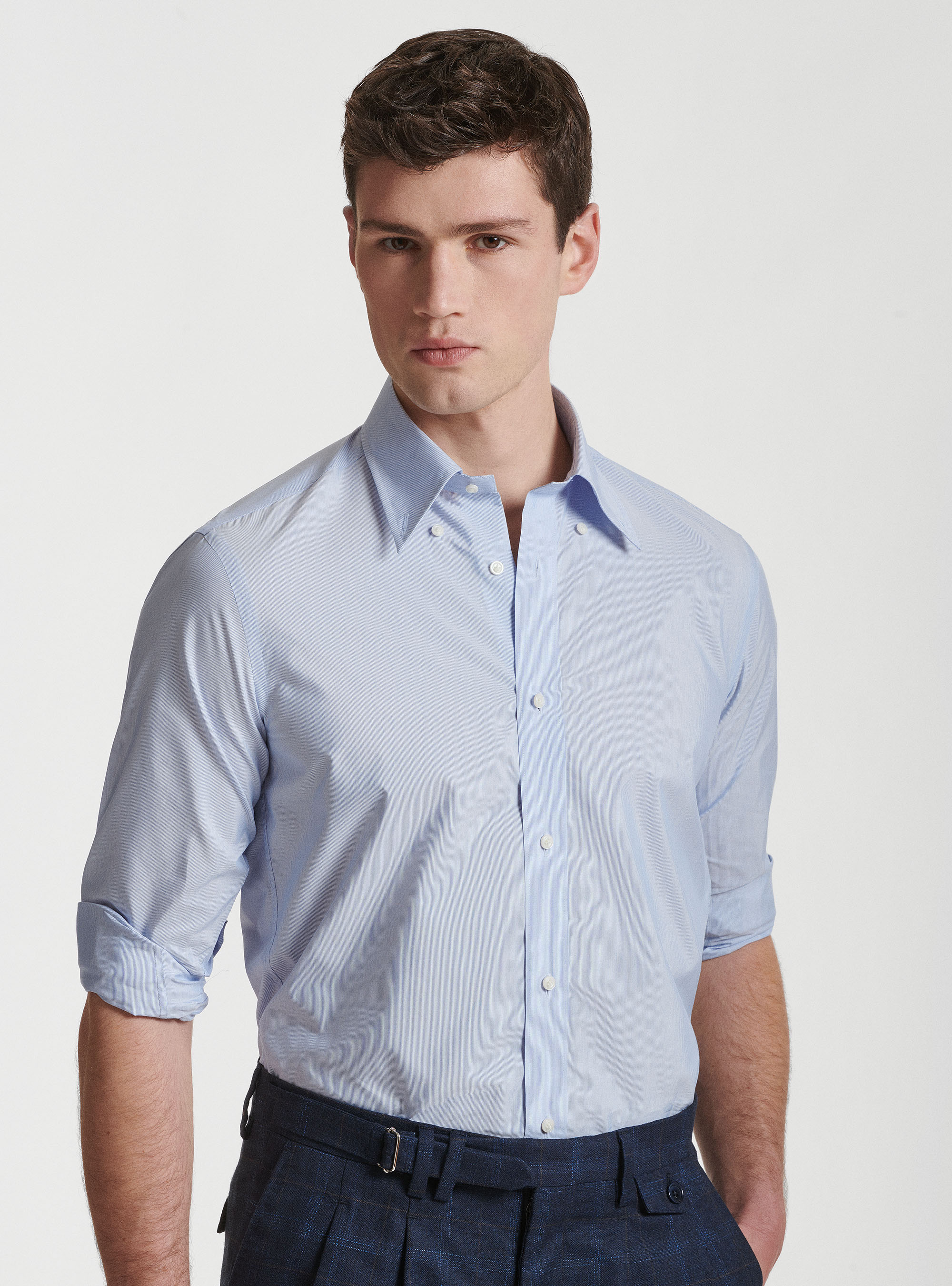 Camicia collo button down in misto cotone Ecomade, AZZURRO