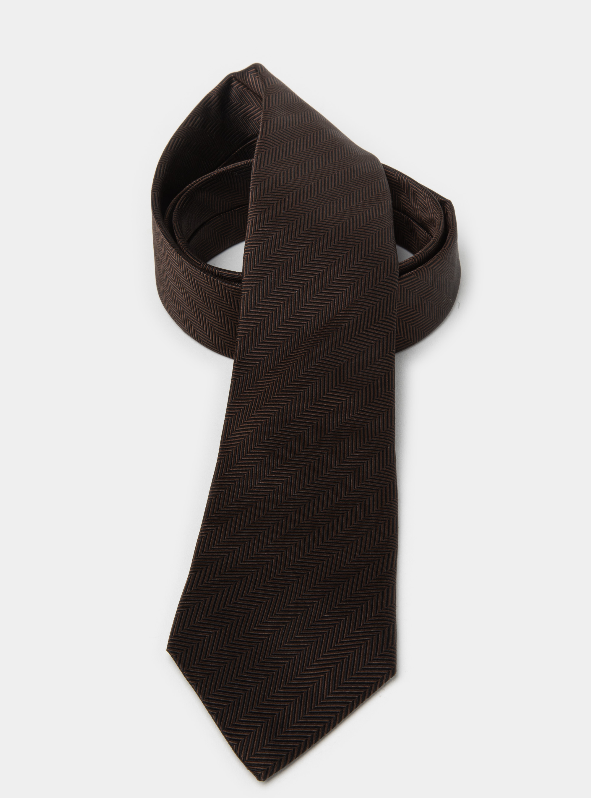 Cravatta in seta herringbone, MARRONE