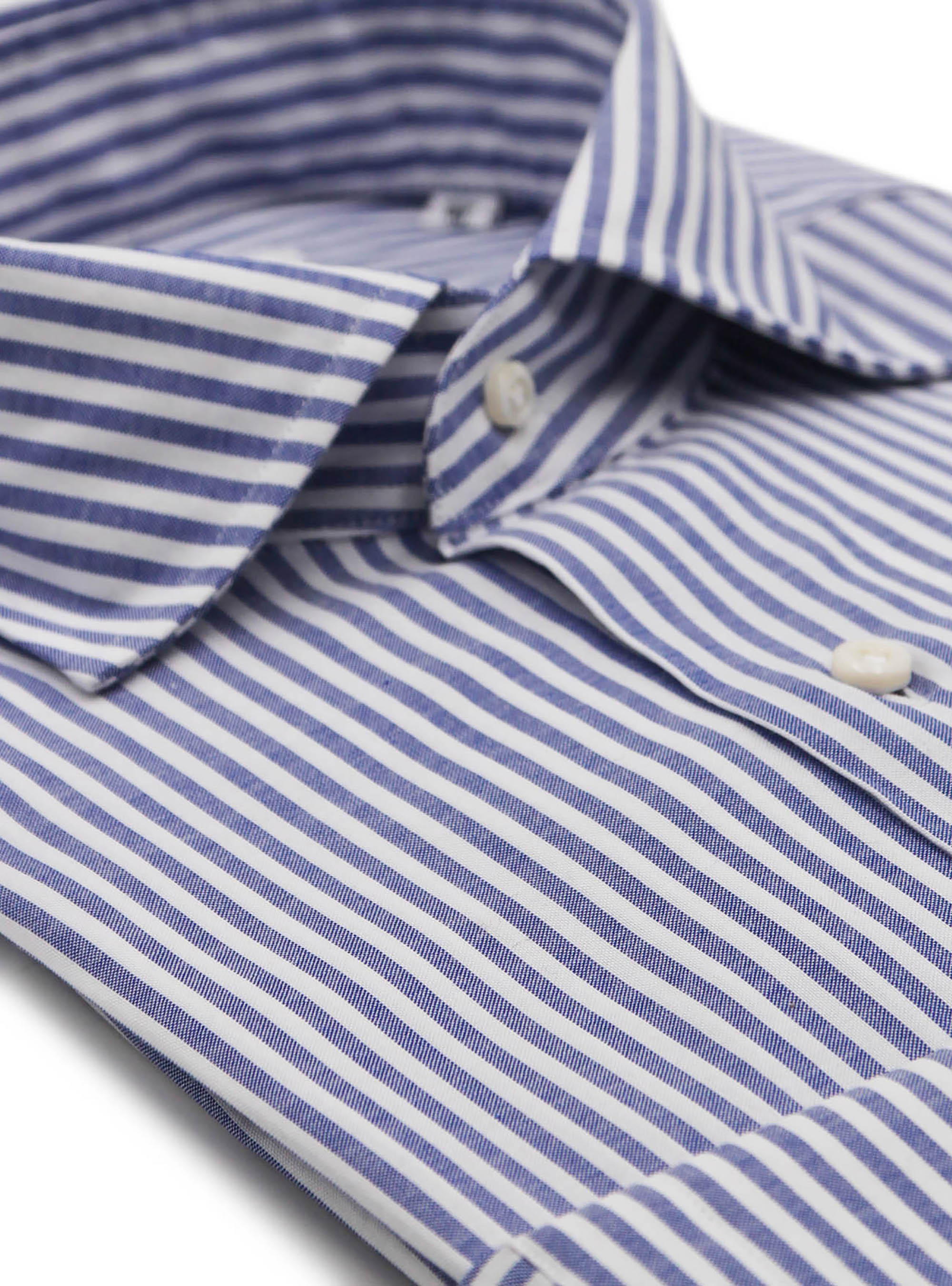 Striped panama cotton french collar shirt, BLUE