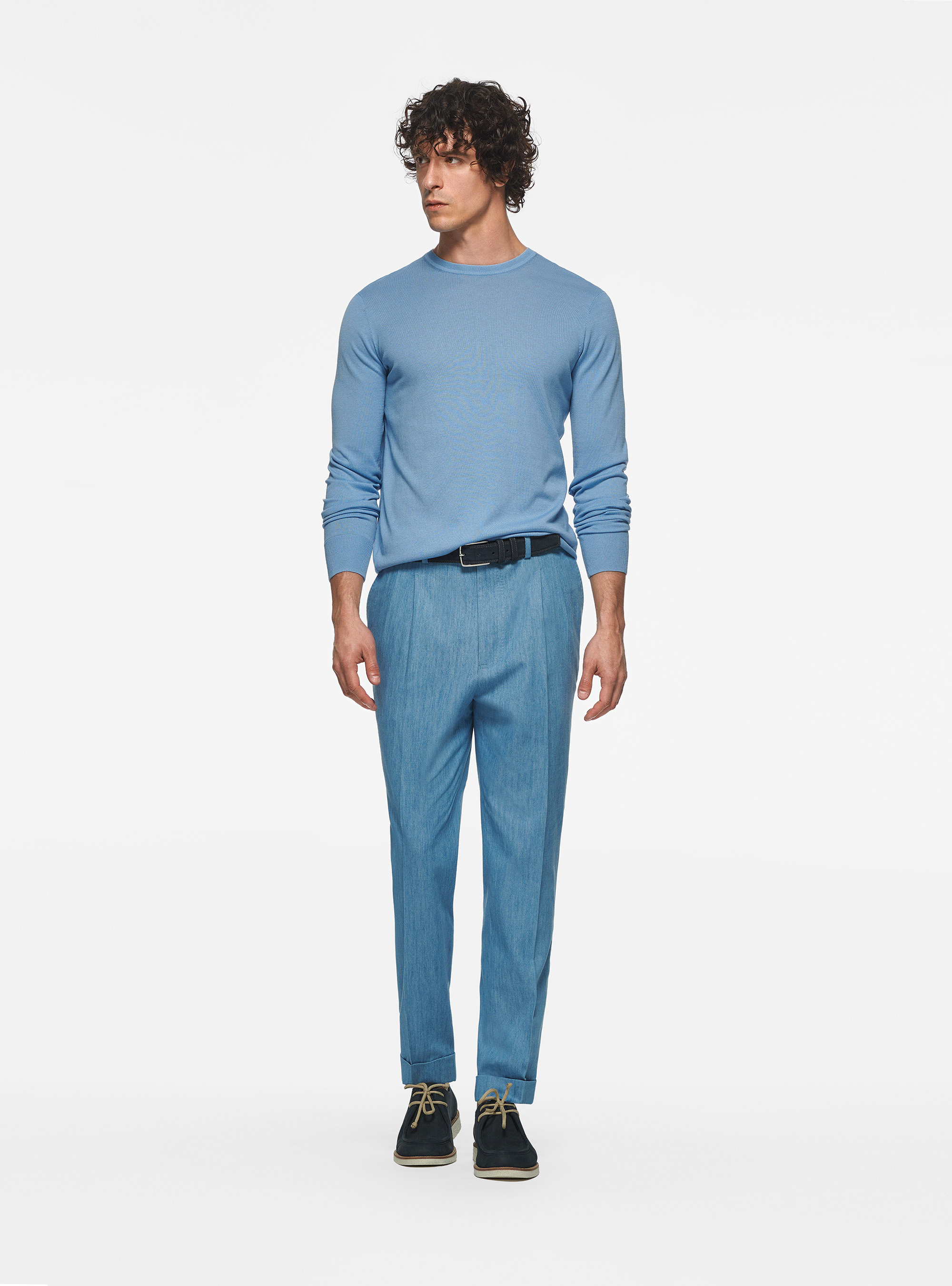 Silk and cotton crew-neck sweater, LIGHT BLUE