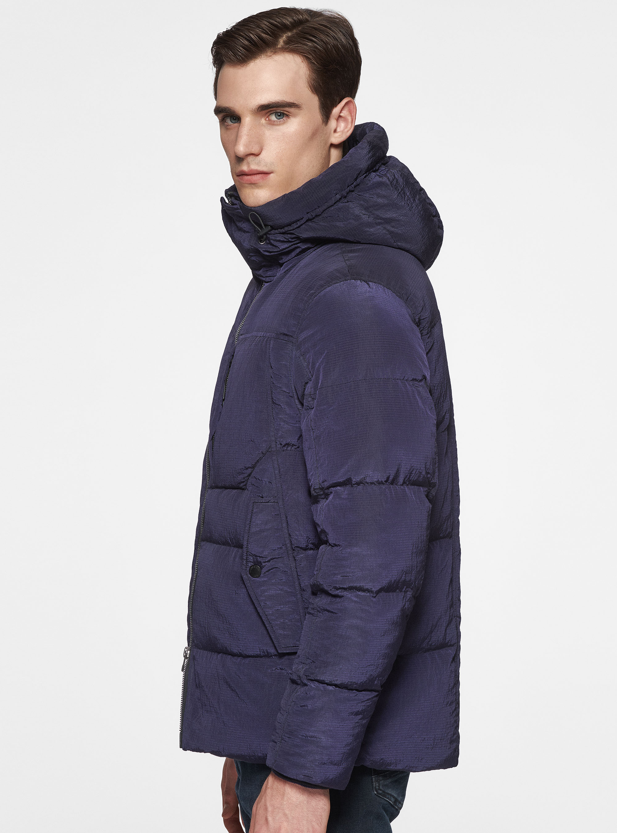 Giubbino tecnico in nylon ripstop con cappuccio, BLU NAVY