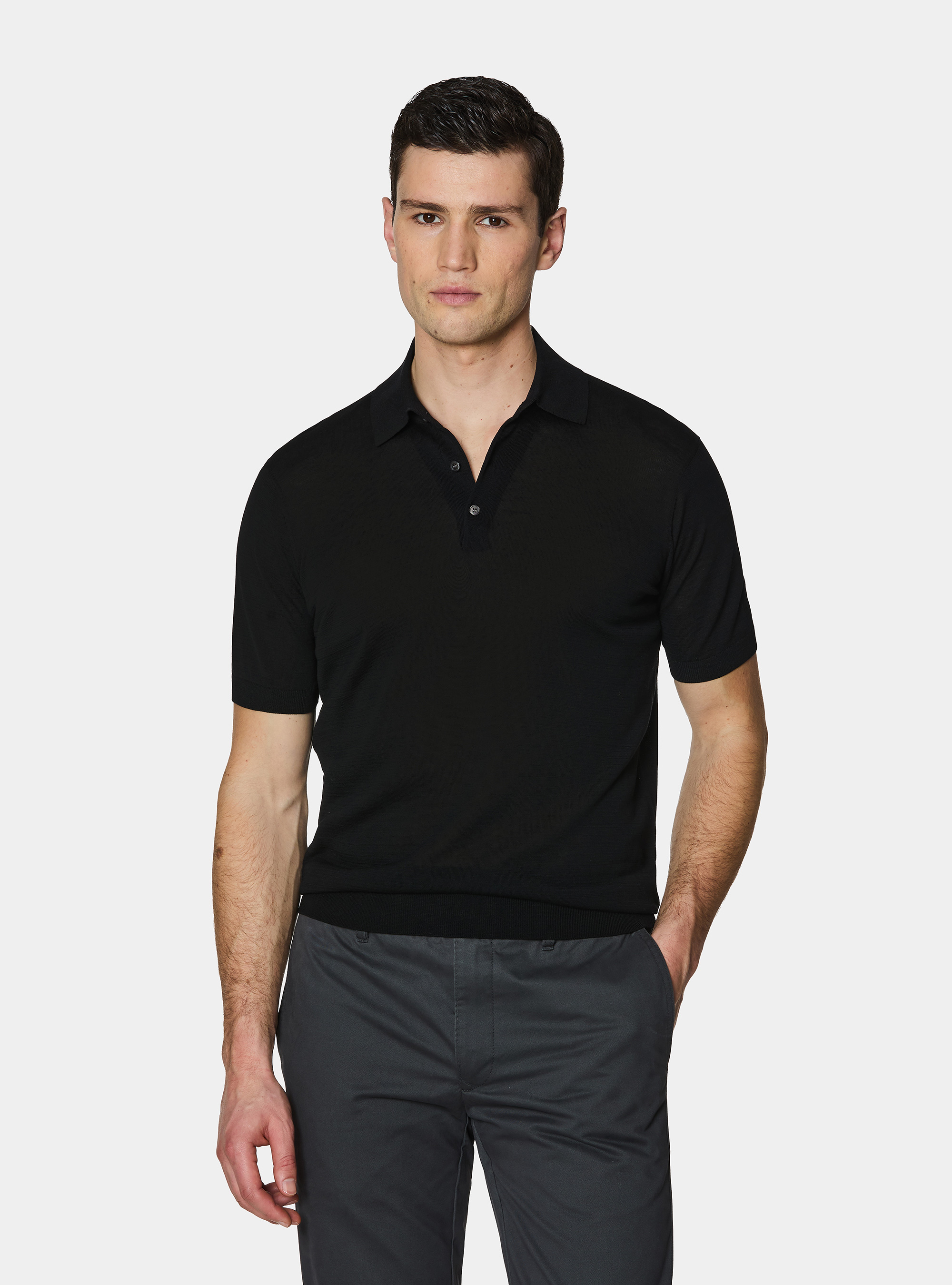 Polo en coton et soie, NOIR