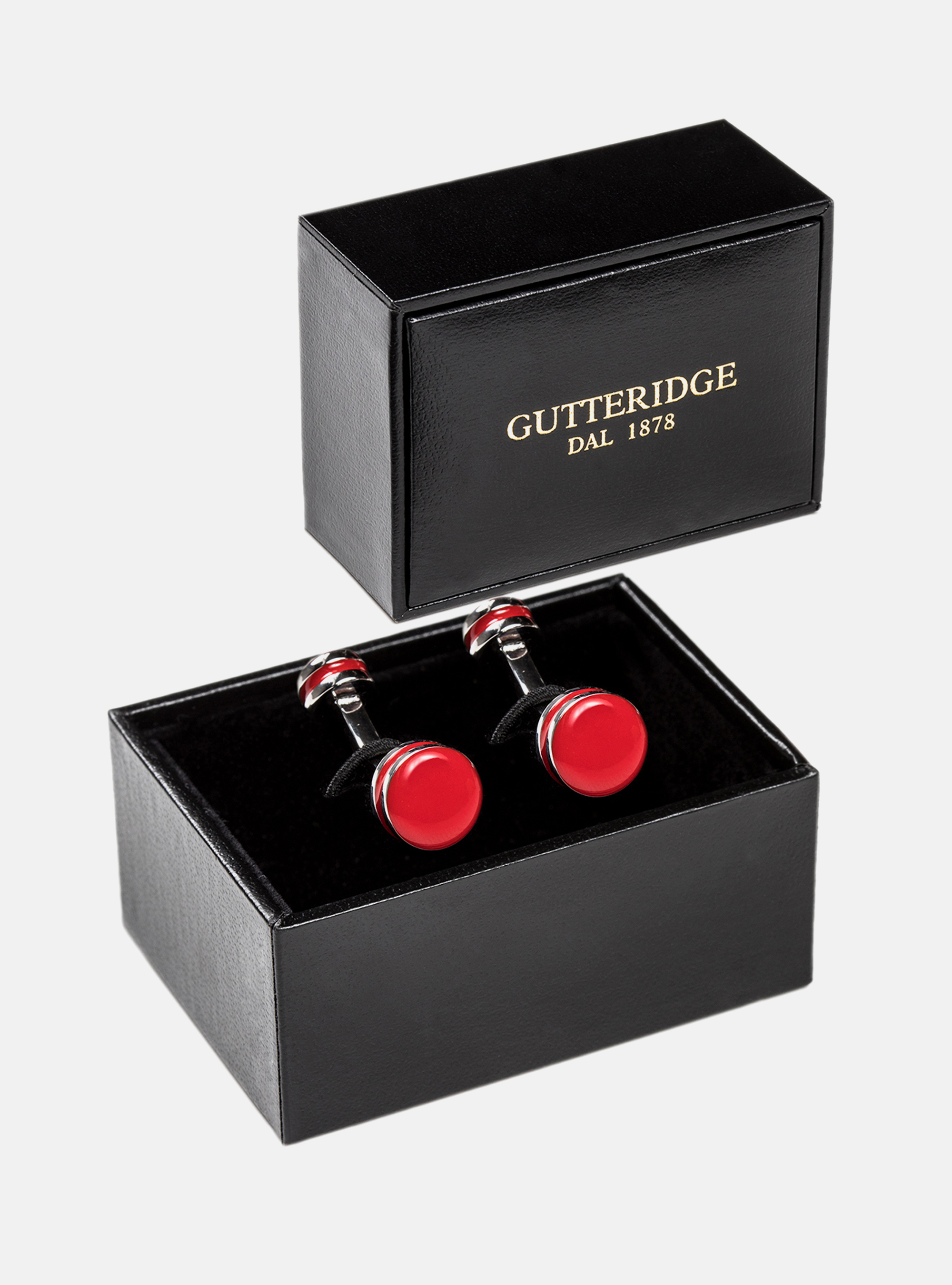 Gutteridge - Enameled round cufflinks, Unisex, Red, Size: Unica