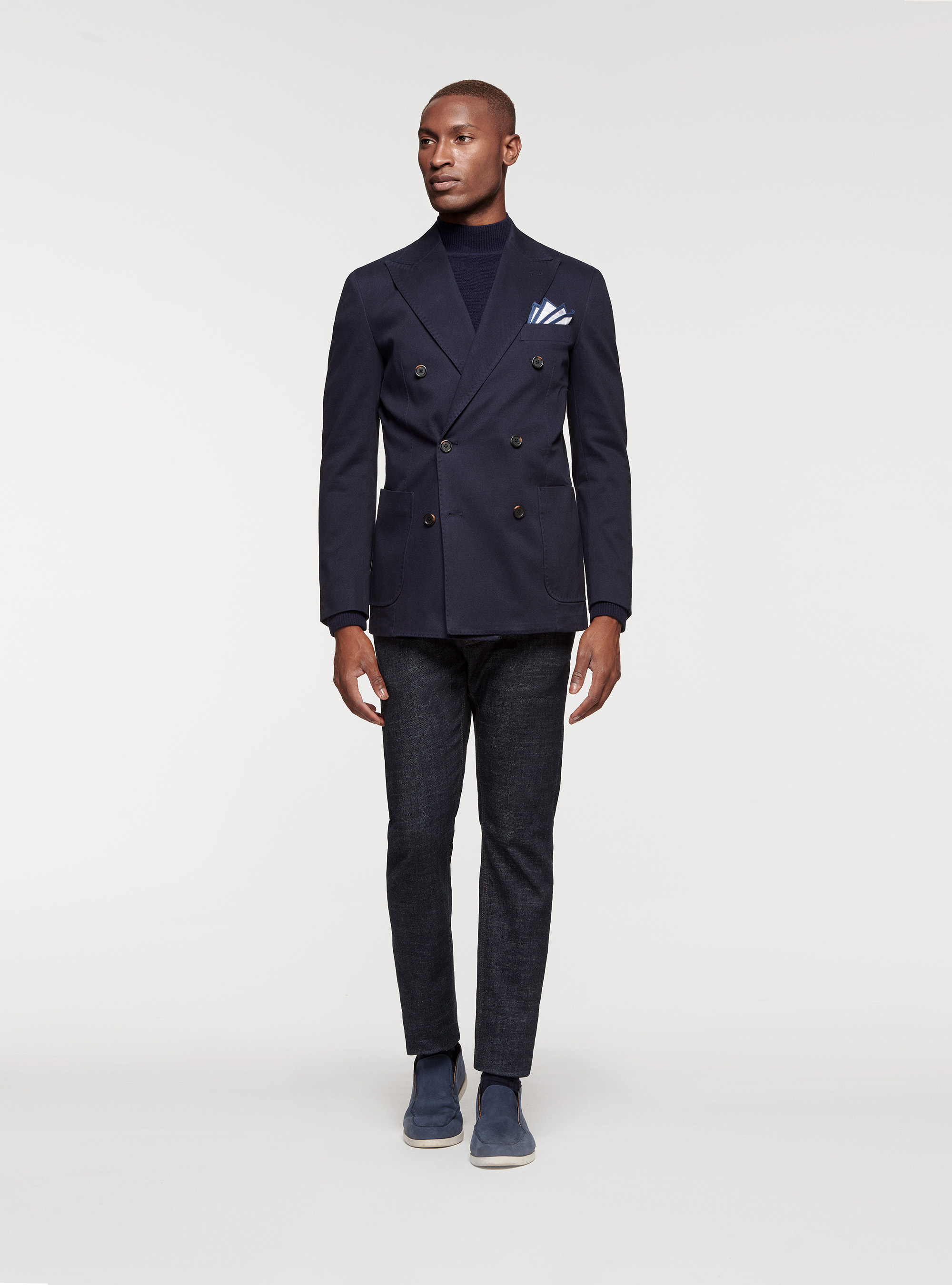 Giacca doppiopetto in cotone smerigliato, BLU NAVY