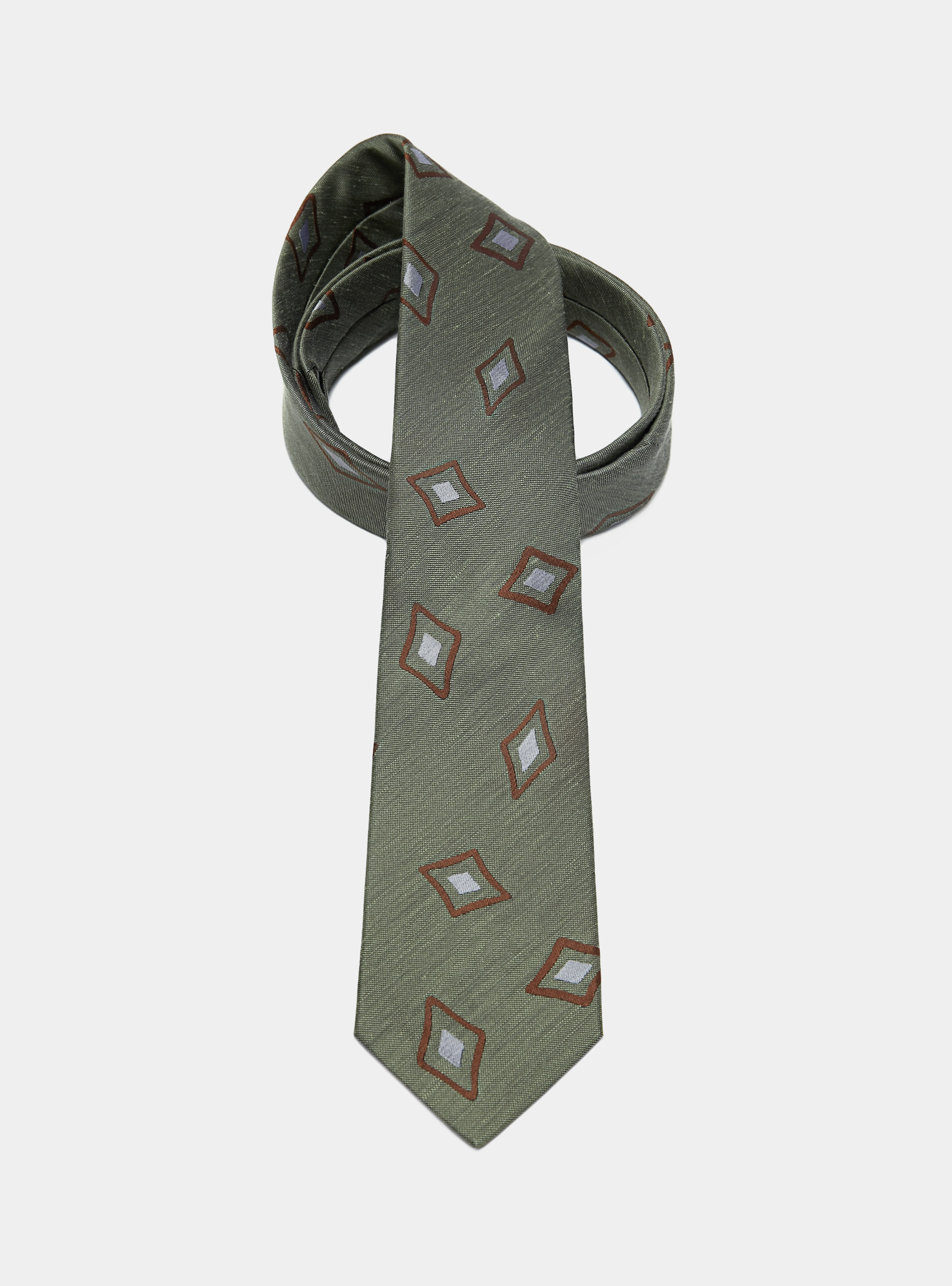 Geometric patterned silk and linen tie, SALVIA 0602C