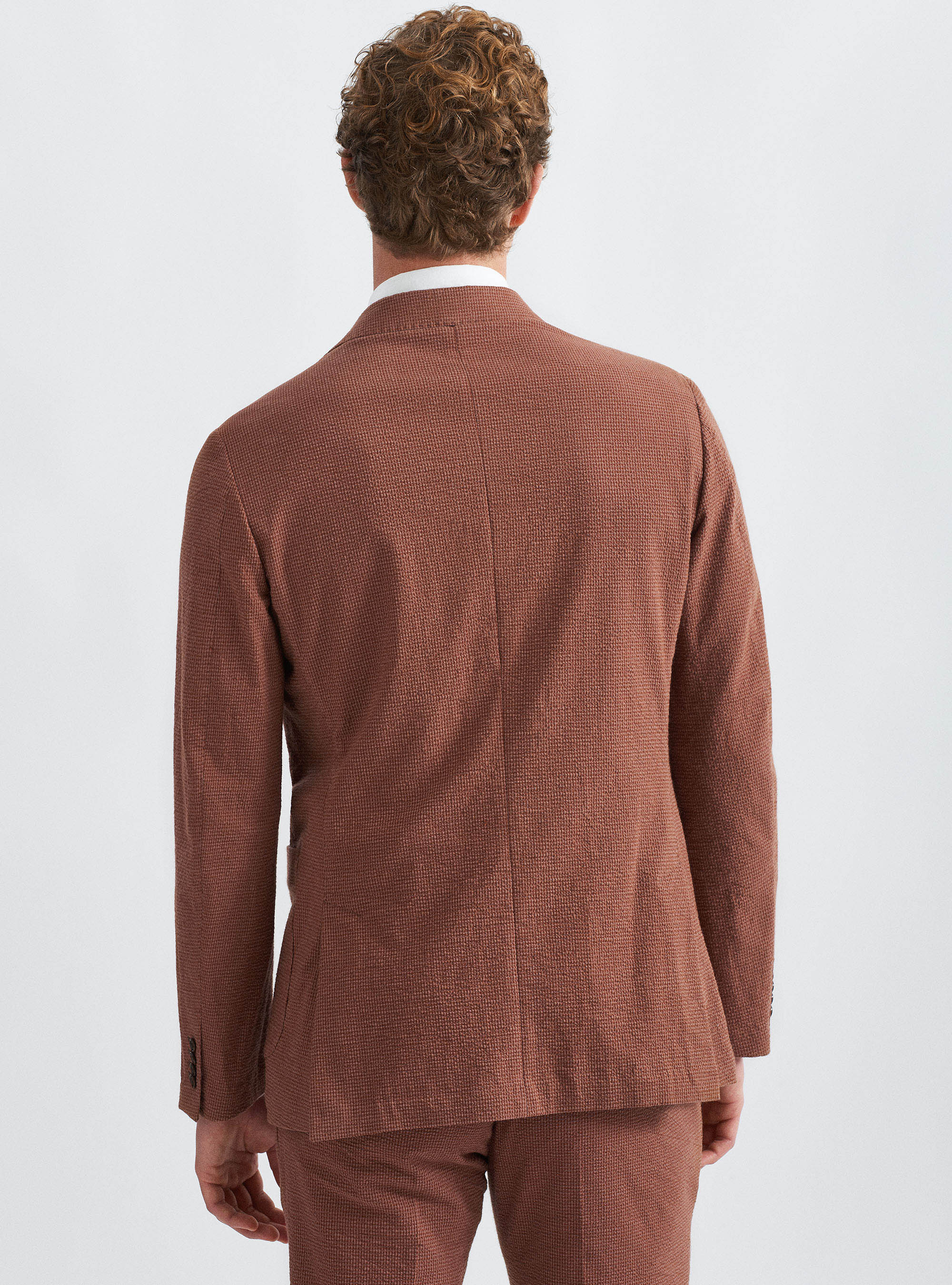 Giacca per abito in cotone stretch seersucker, TABACCO