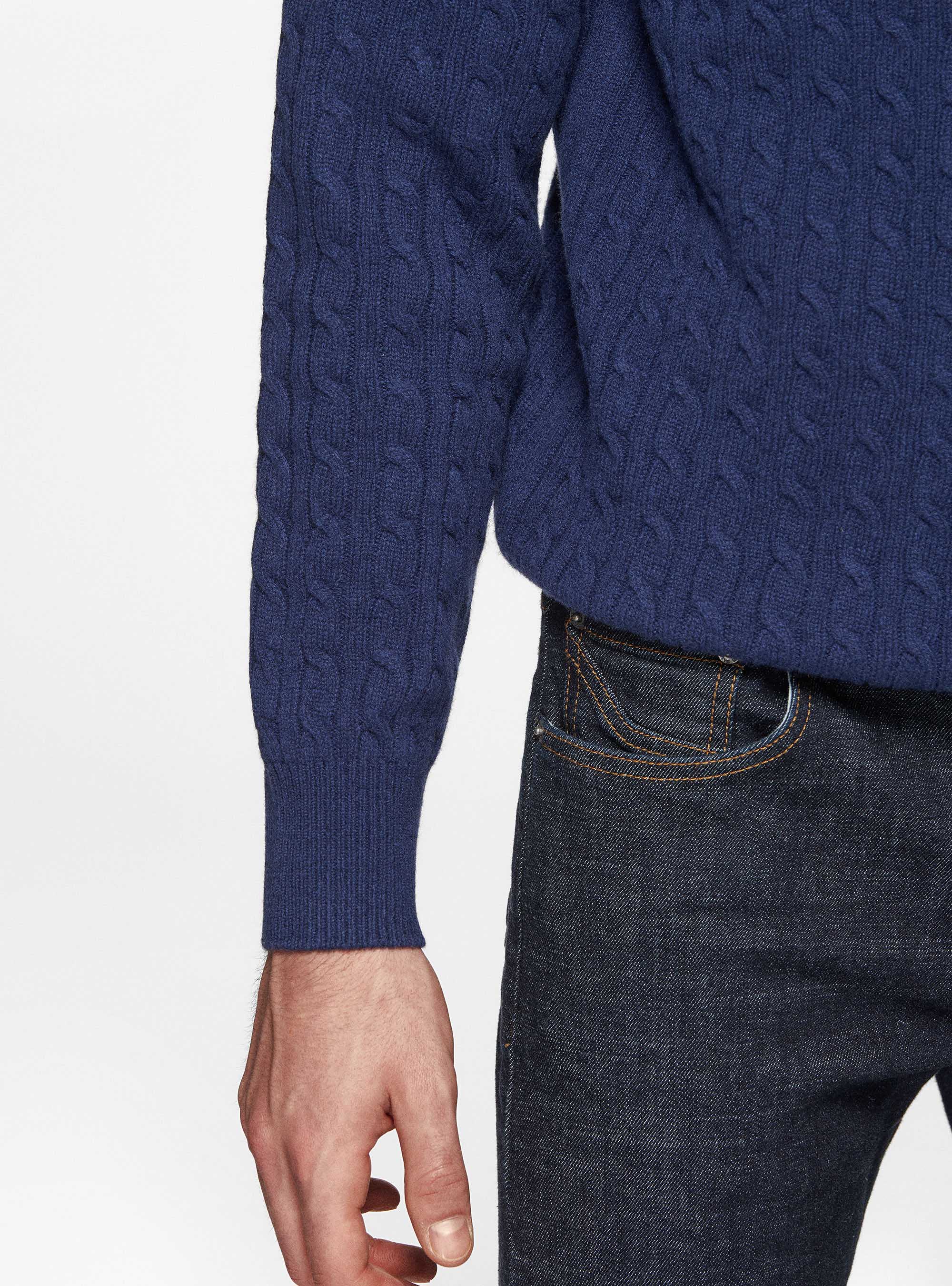 Maglia girocollo con treccia in lana e cashmere, INCHIOSTRO