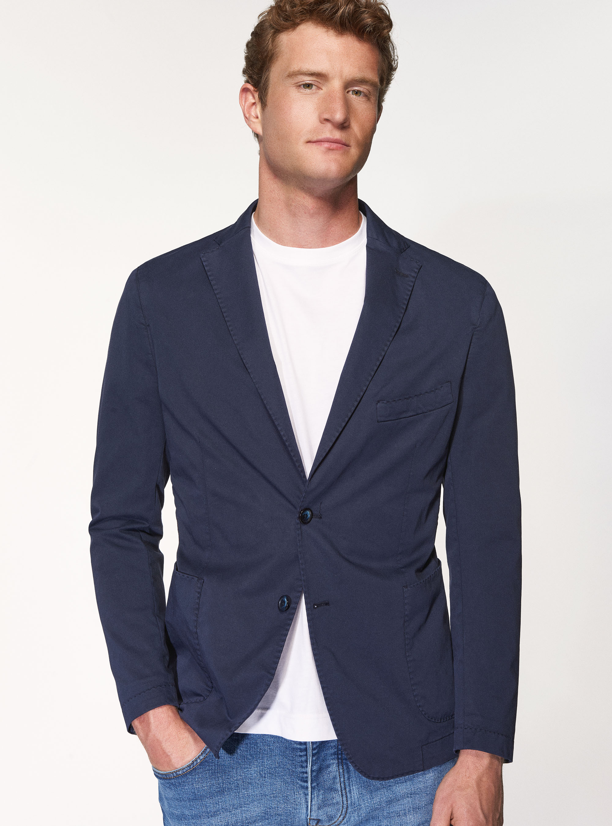 Giacca in cotone stretch, BLU NAVY