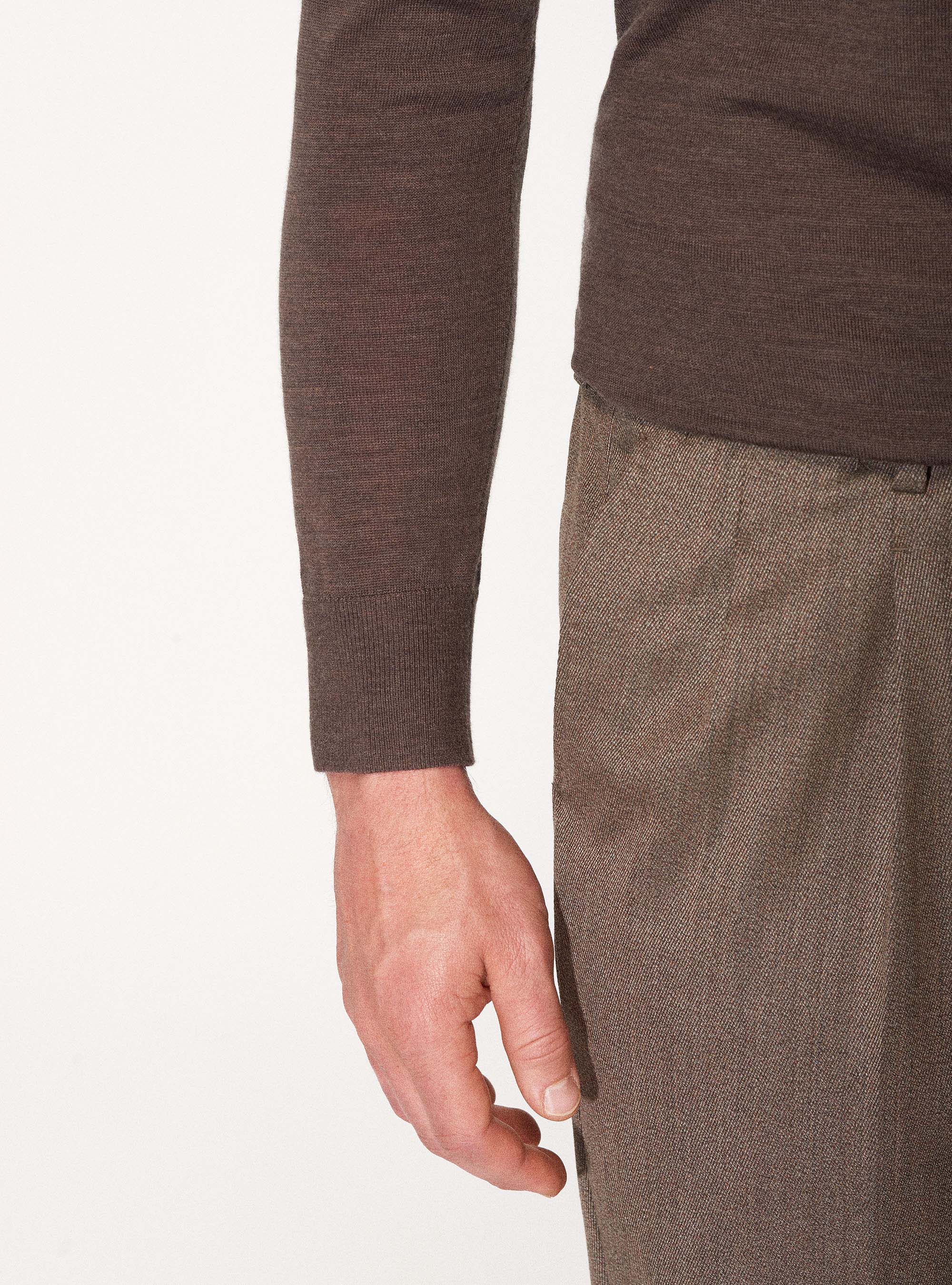 Knitted polo shirt in pure extra-fine merino wool, MUD
