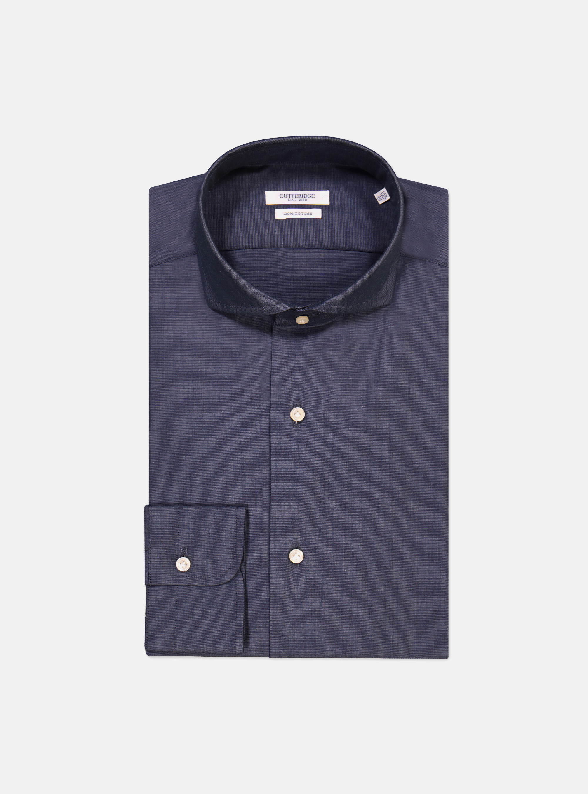 Camicia con collo francese in cotone fil a fil, BLU NAVY
