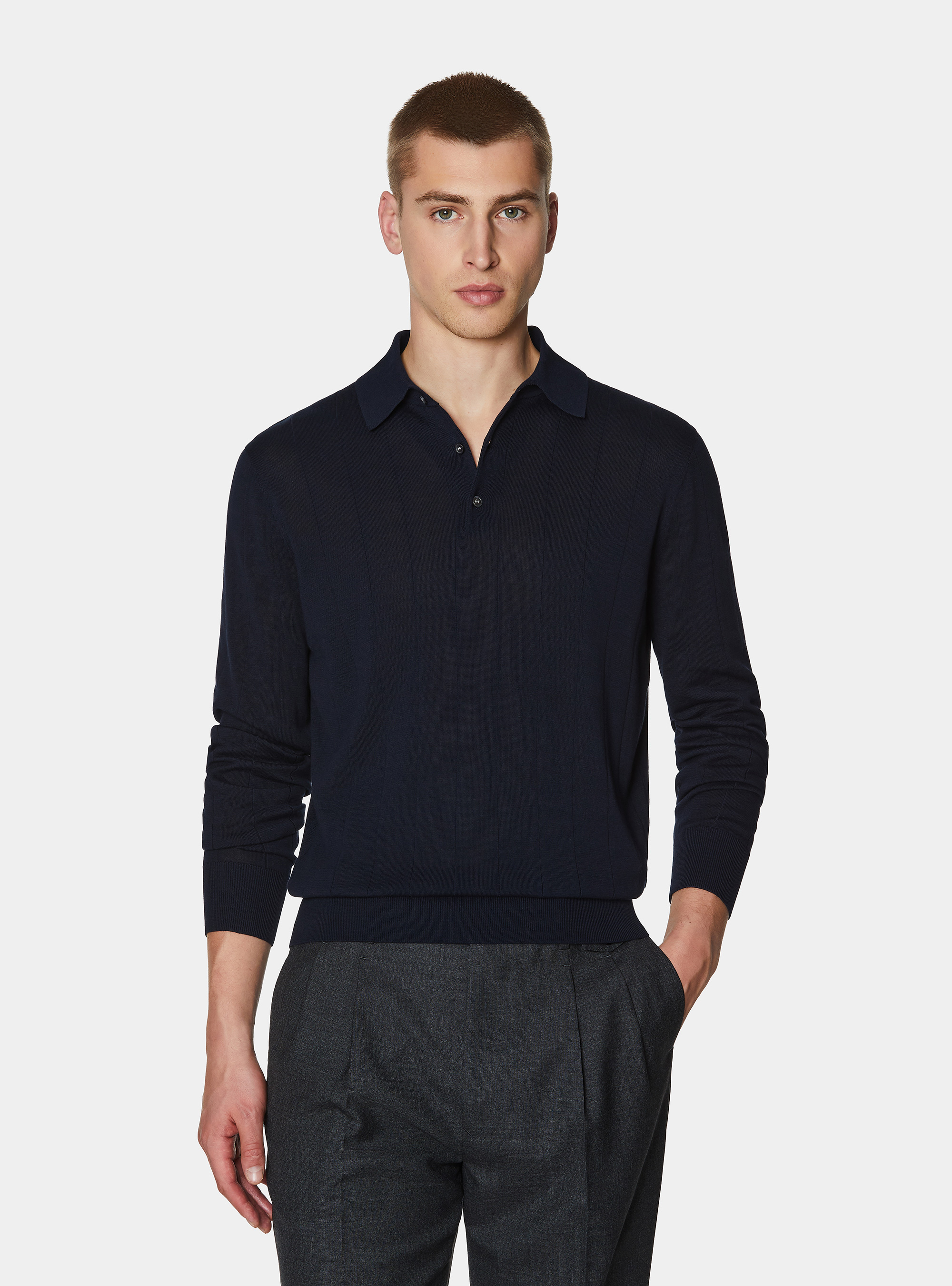 Polo de punto de manga larga, AZUL MARINO