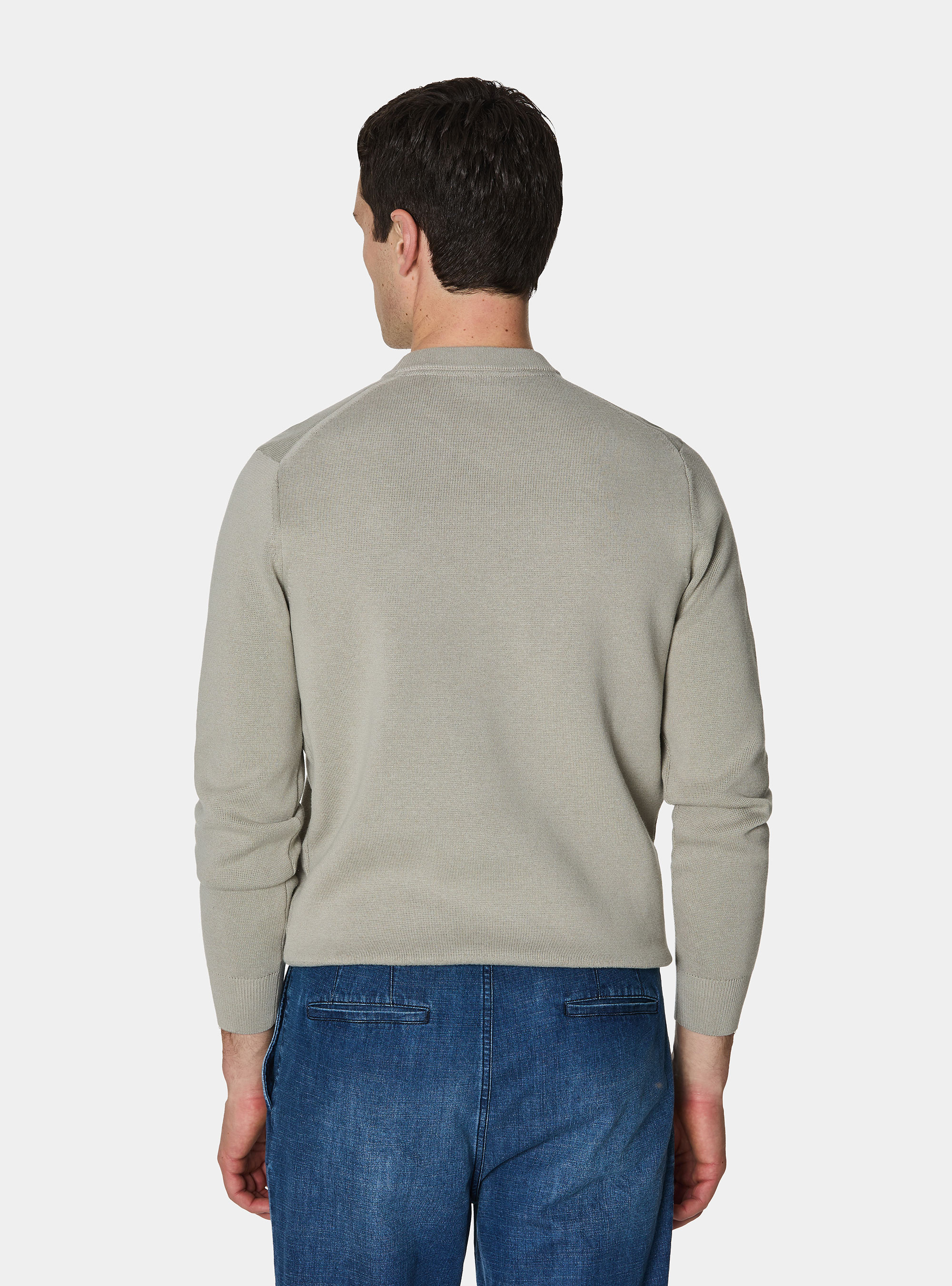 Cotton blend crew neck sweater, SAND