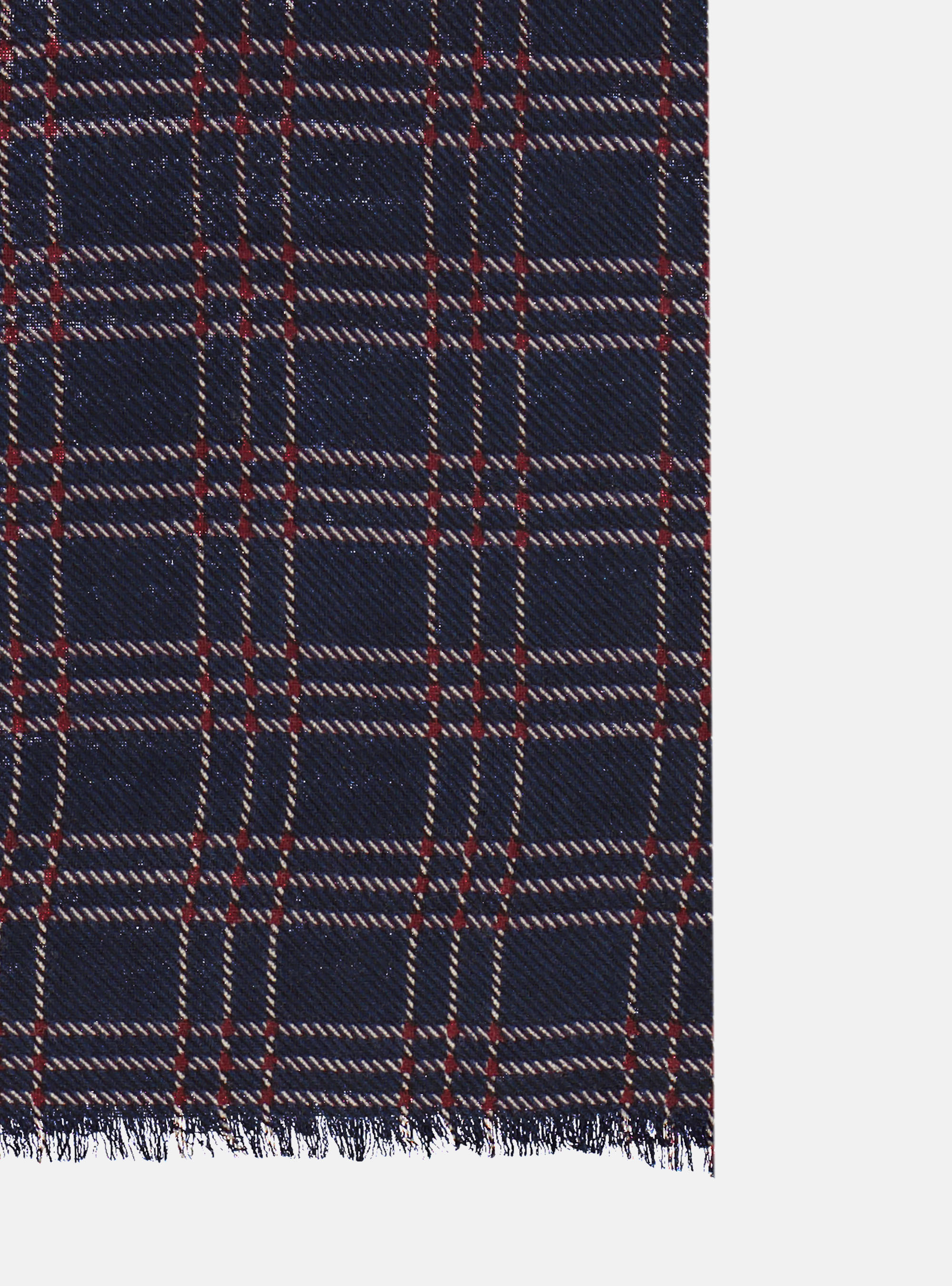 CHECKED WOOL SCARF, NAVY BLUE