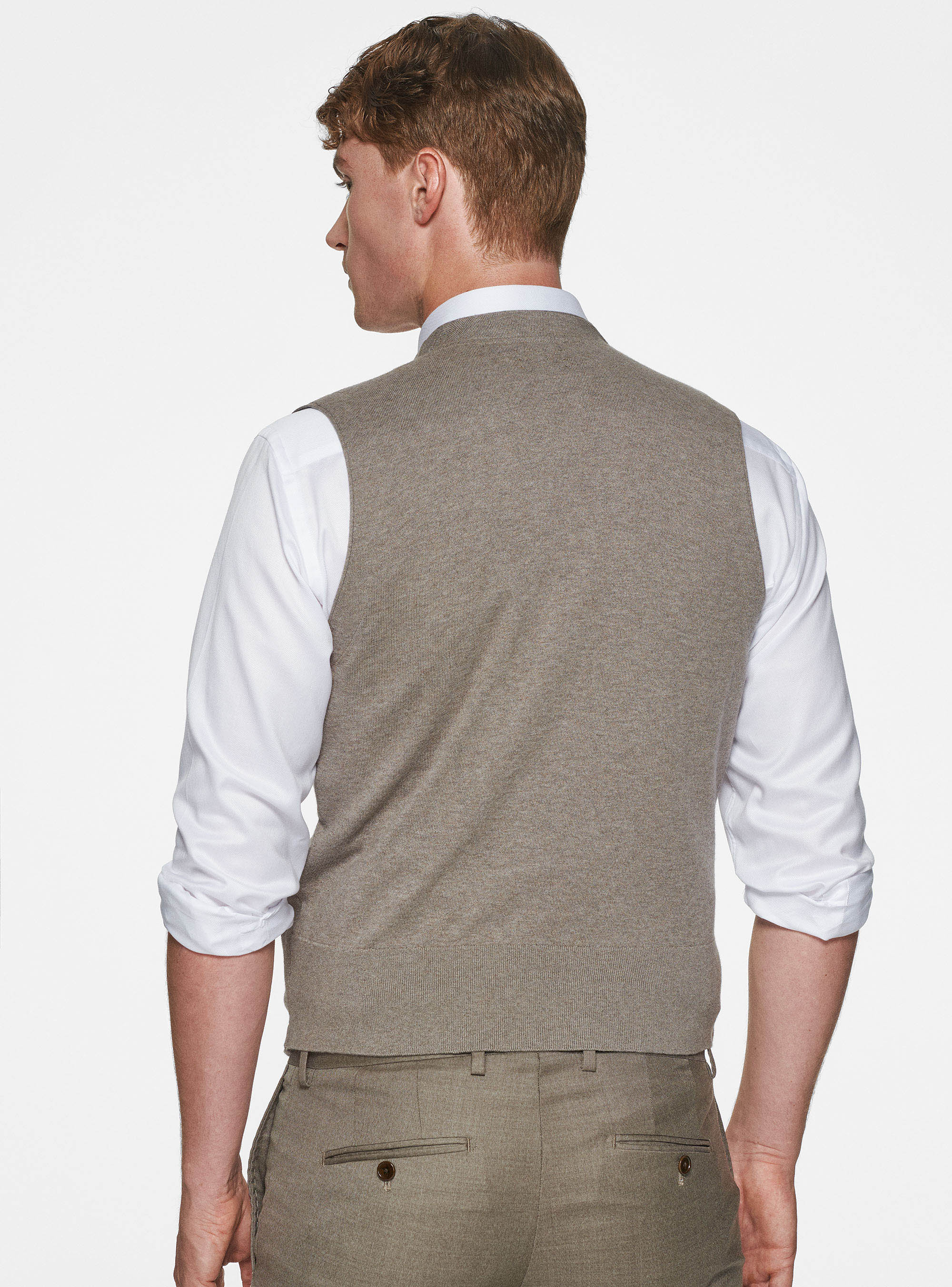 Gilet doppiopetto in maglia in cotone seta e cashmere, FANGO