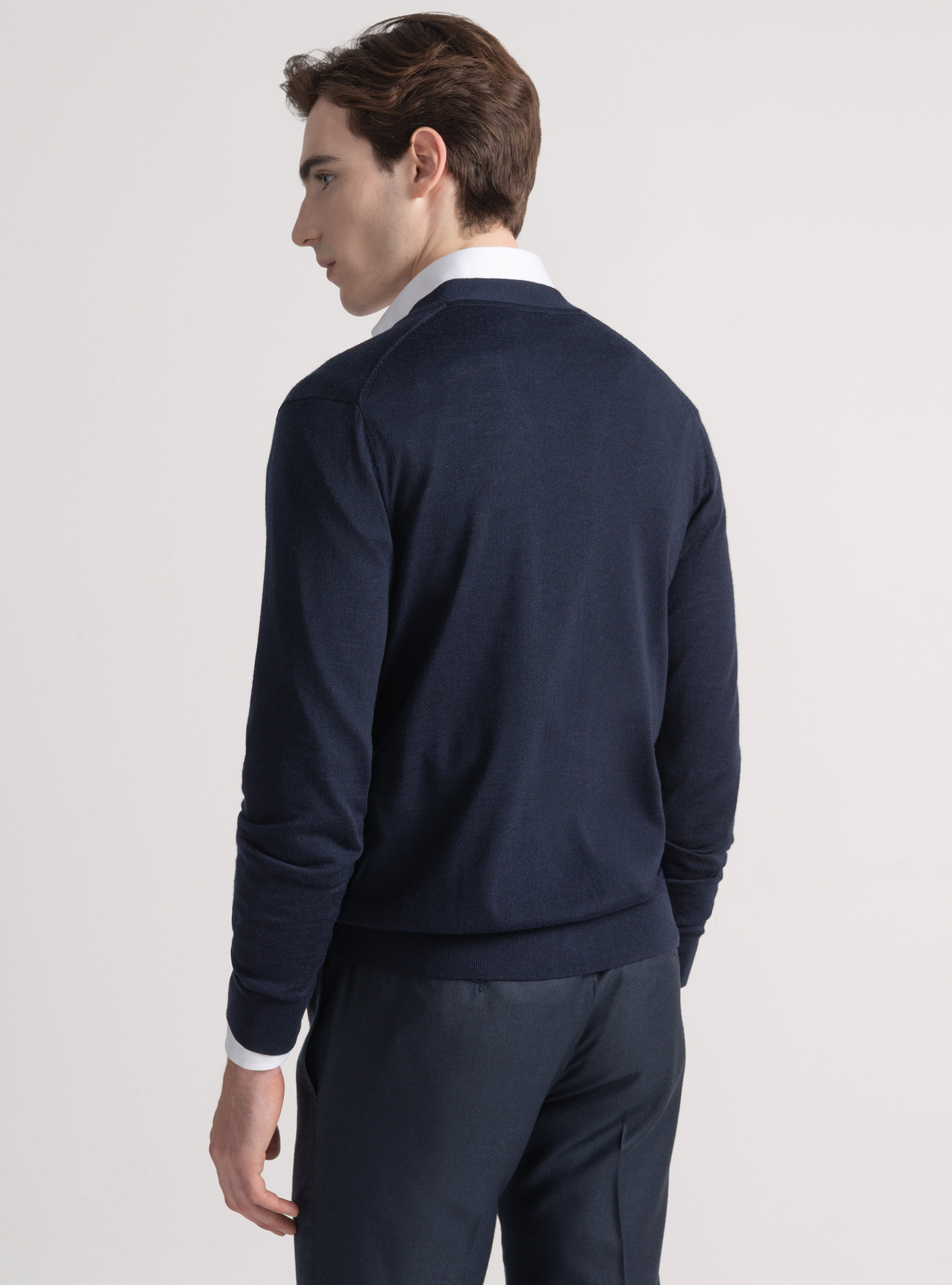Cardigan in maglia con bottoni in lana merino extrafine, BLU NAVY