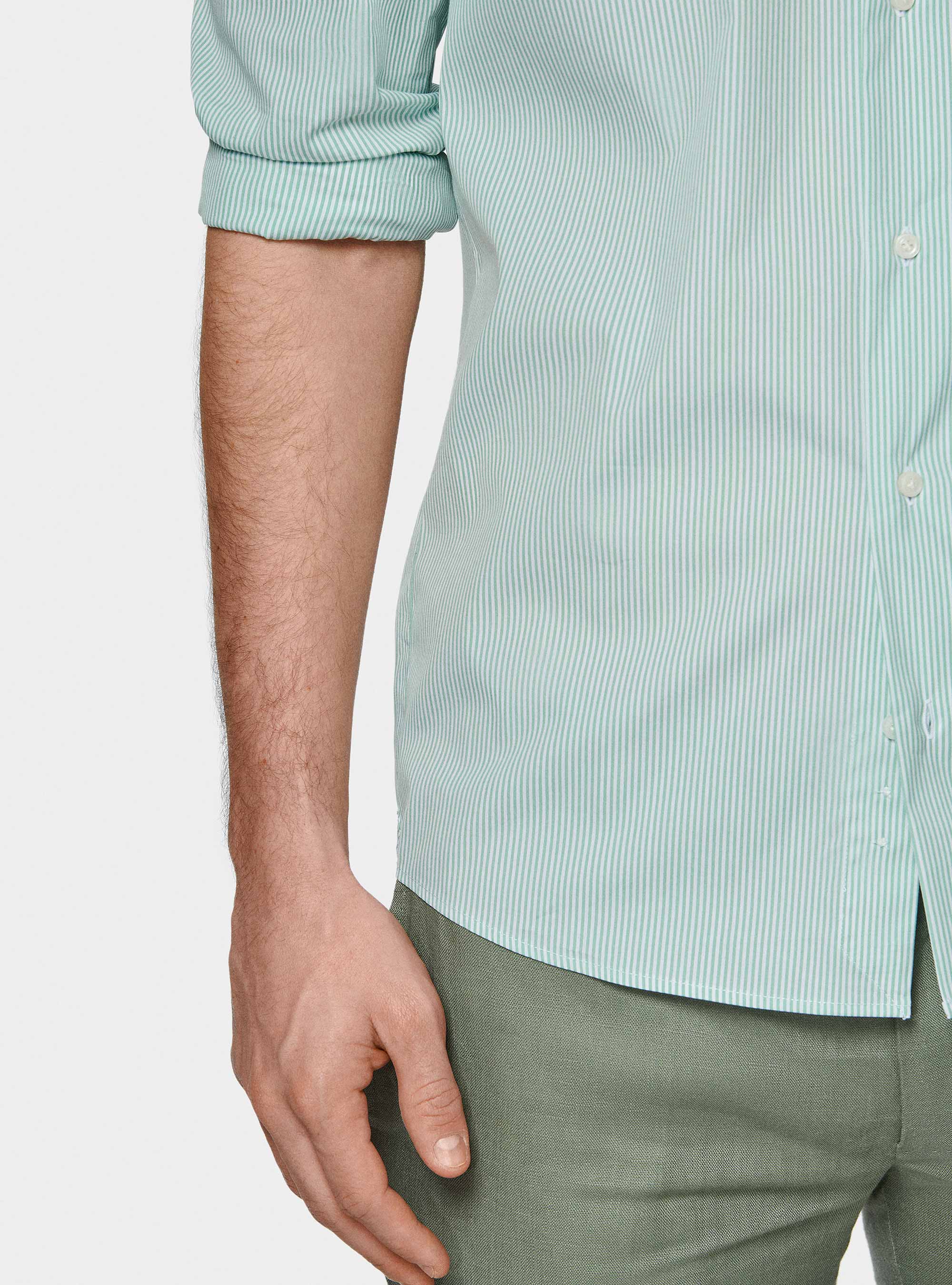 Chemise à rayures en popeline stretch, SALVIA 0602C