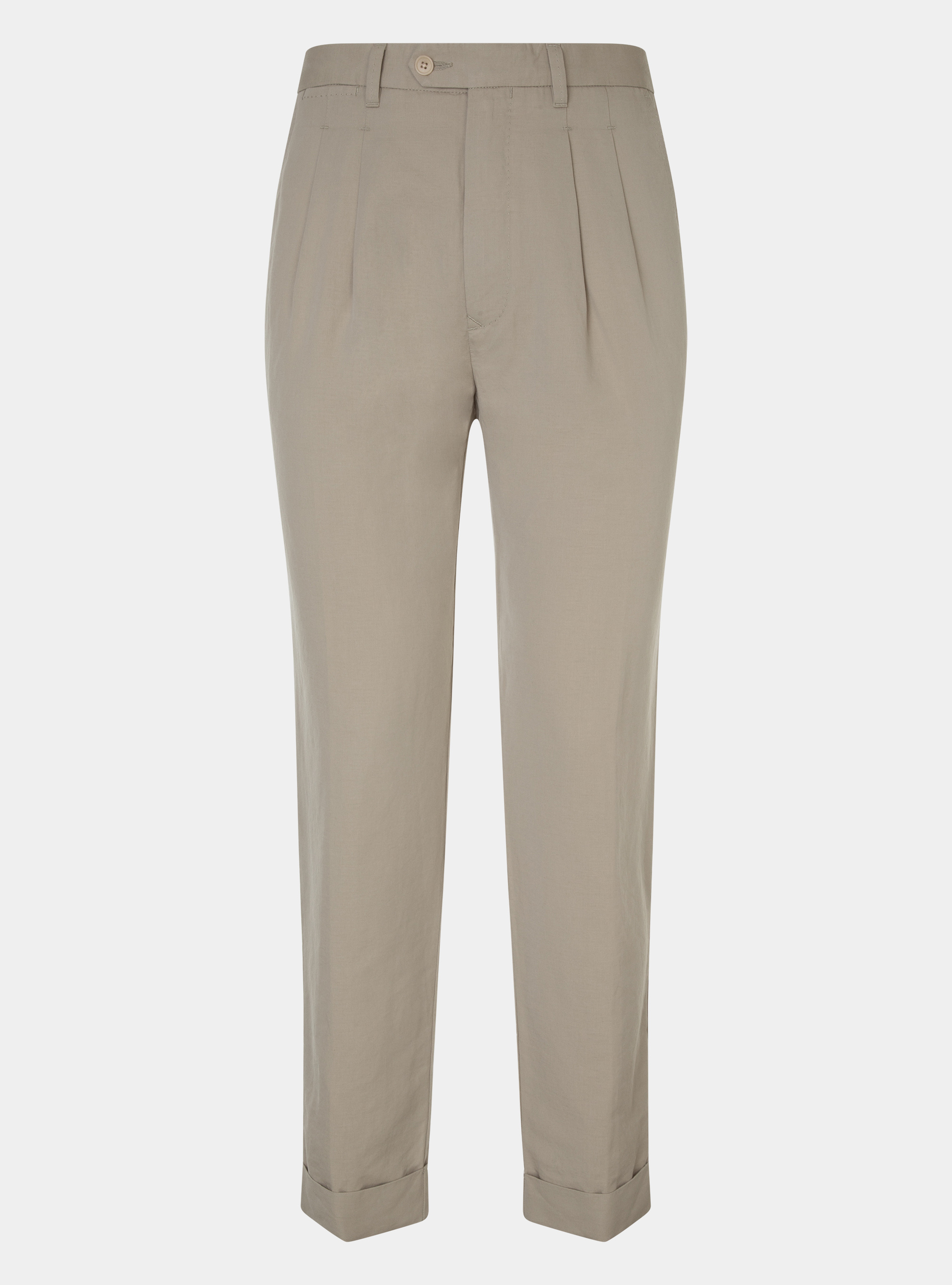 Pantaloni doppia pince in lino e cotone, SABBIA