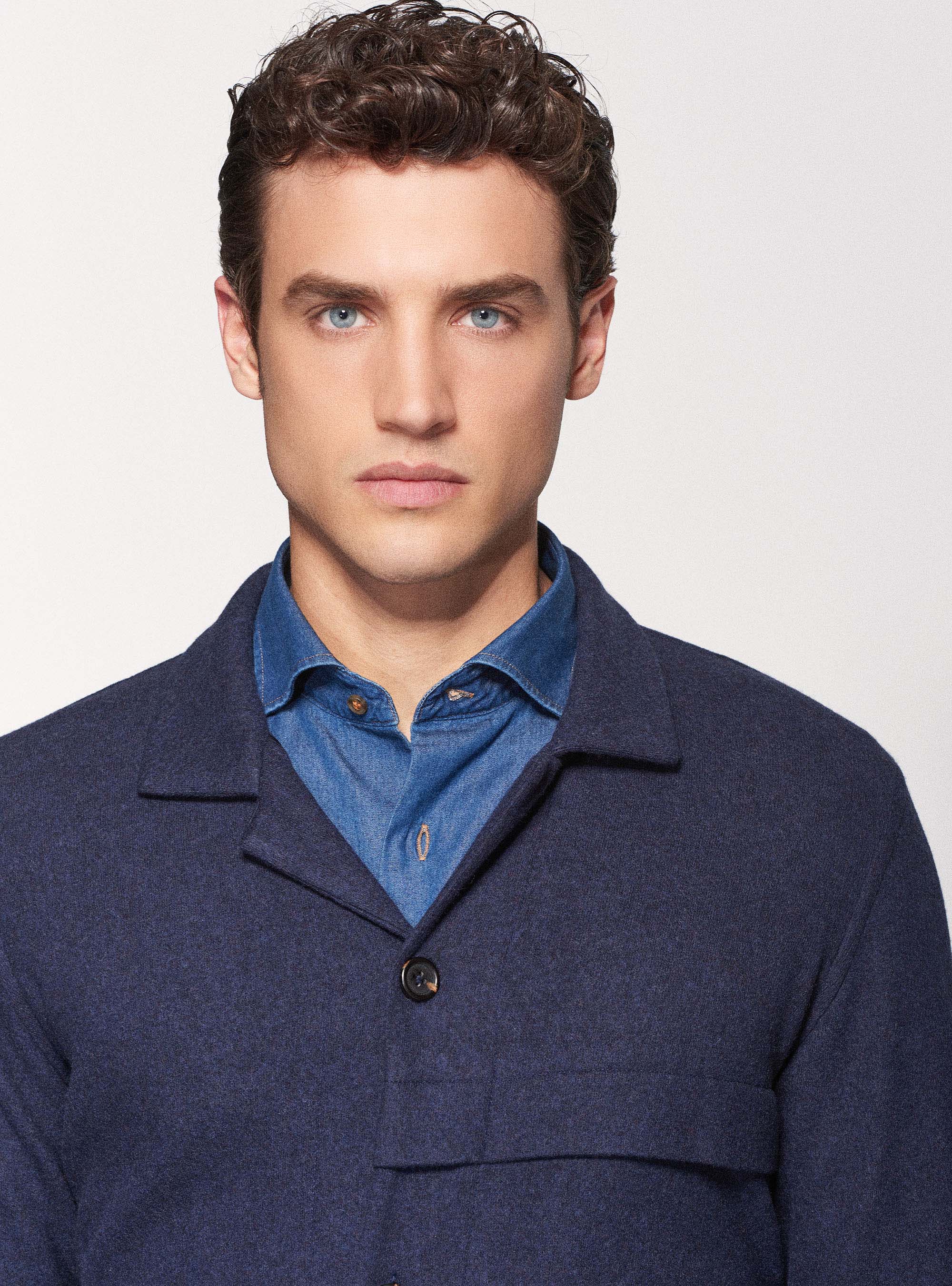 Giacca camicia in jersey di lana, BLU NAVY
