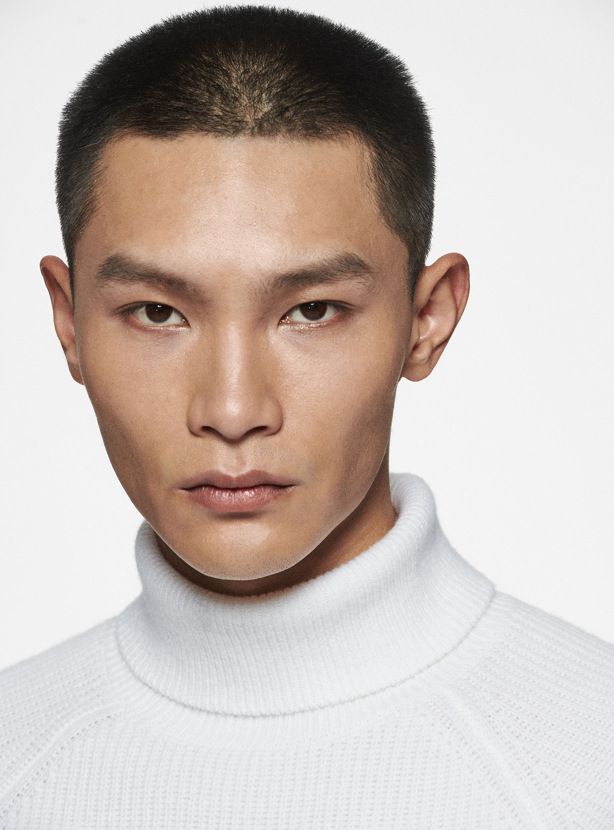 Maglia collo alto a costa perlata in lana merino, BIANCO