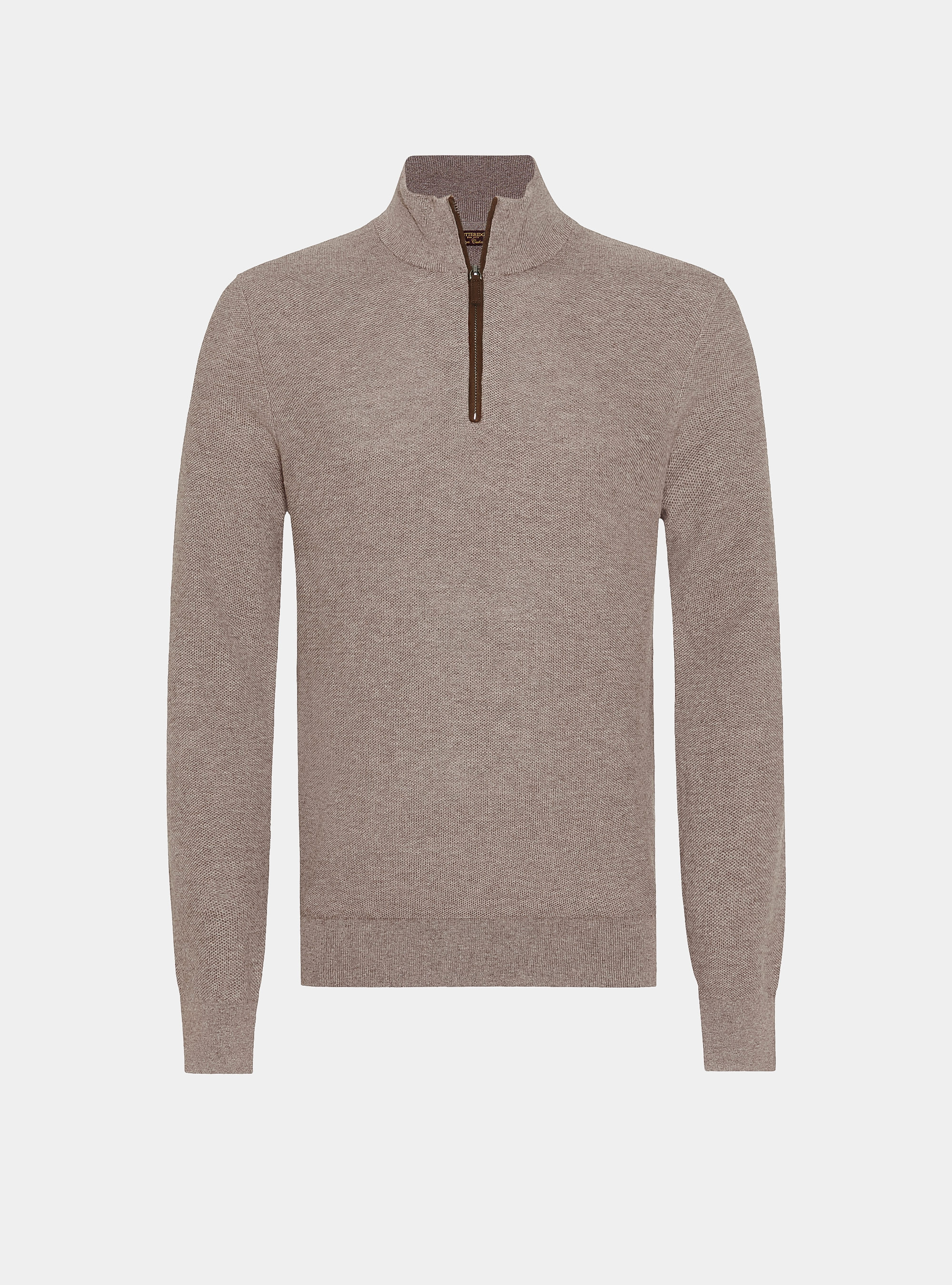 Maglia mock neck nido d'ape in cotone cashmere, FANGO
