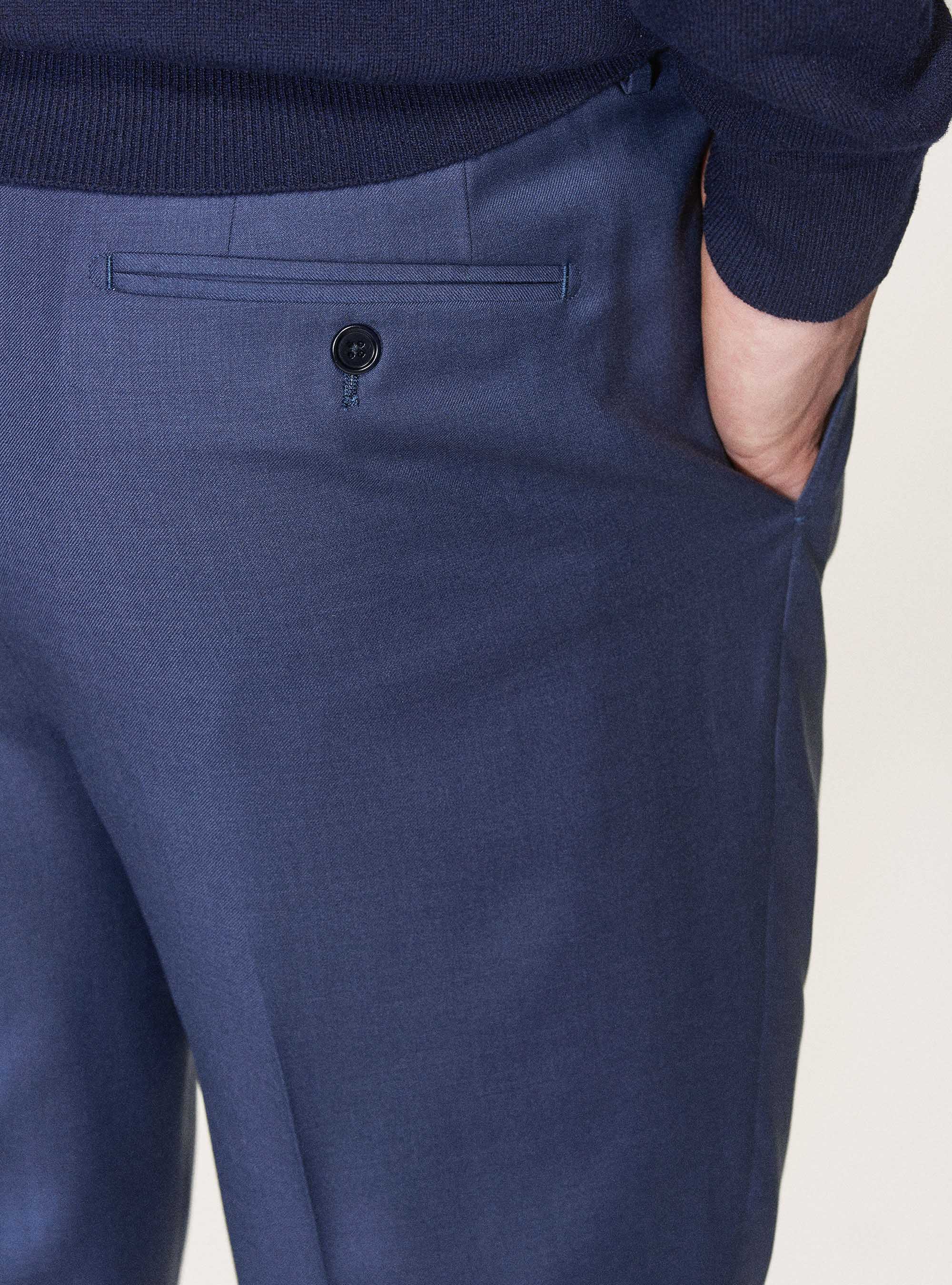 Pantaloni doppia pince in pura lana superfine 120's, INCHIOSTRO