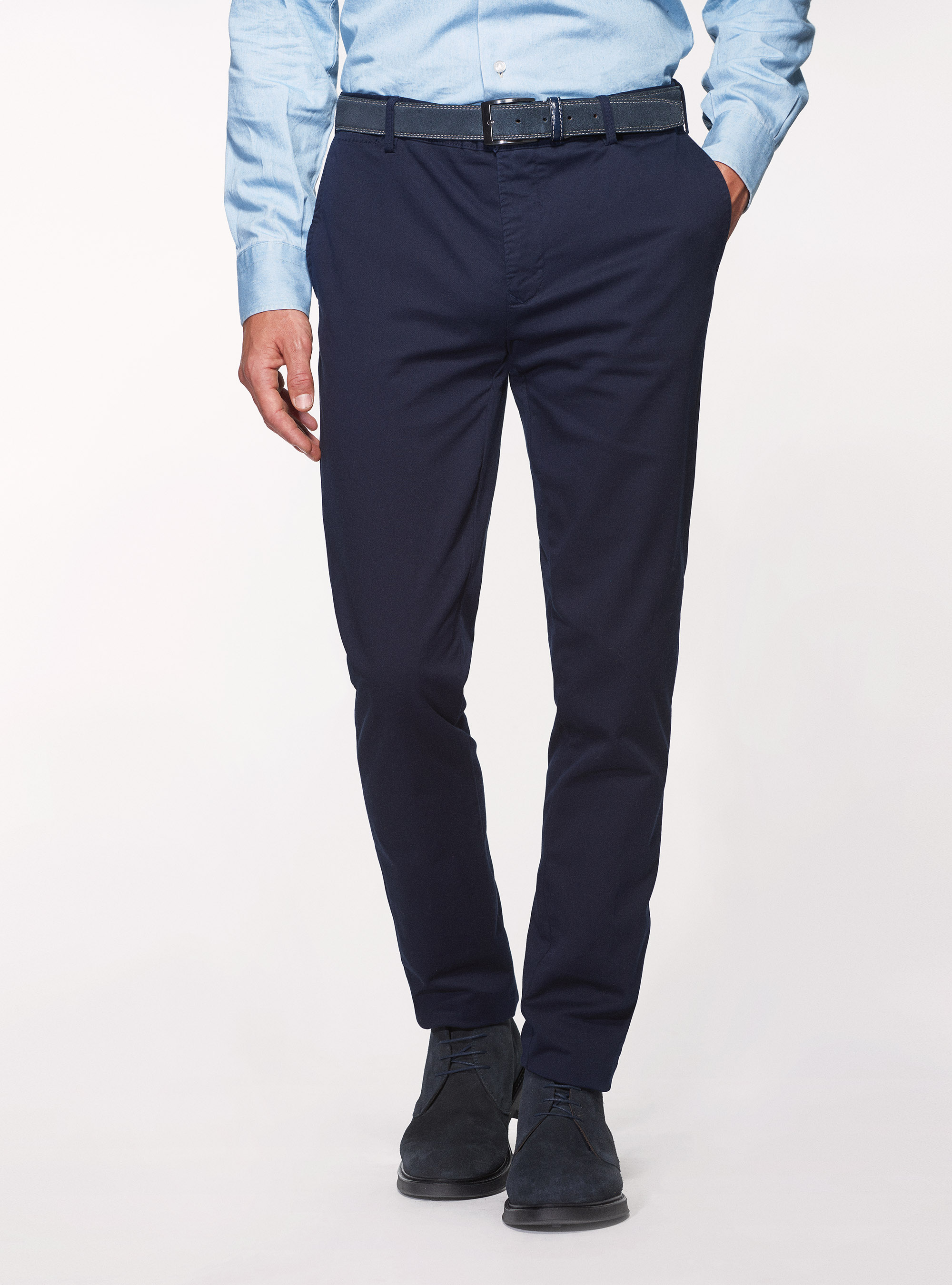 Pantaloni chino in twill di cotone stretch, BLU NAVY