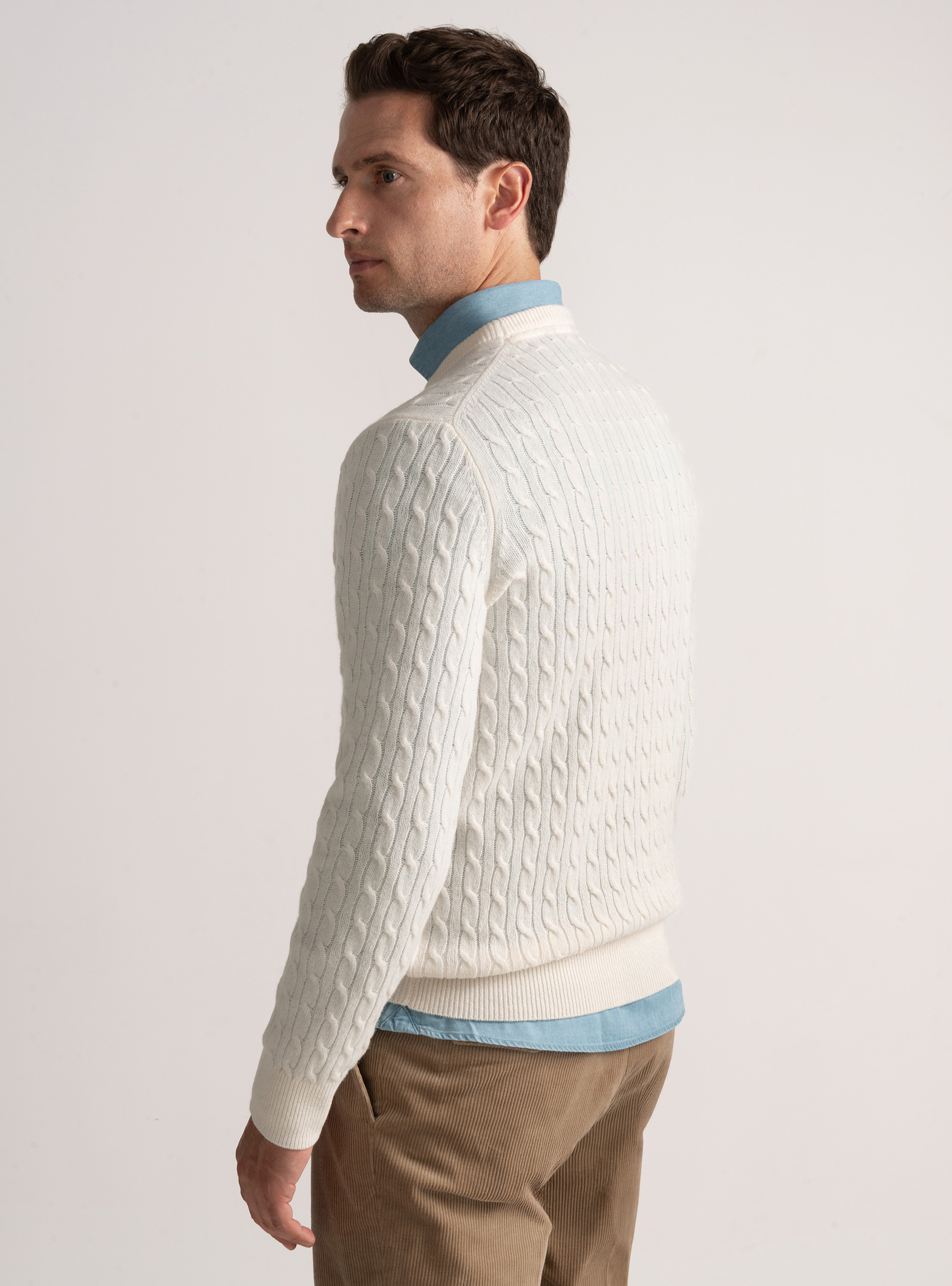 Cashmere wool crew-neck sweater with braid, WHITE