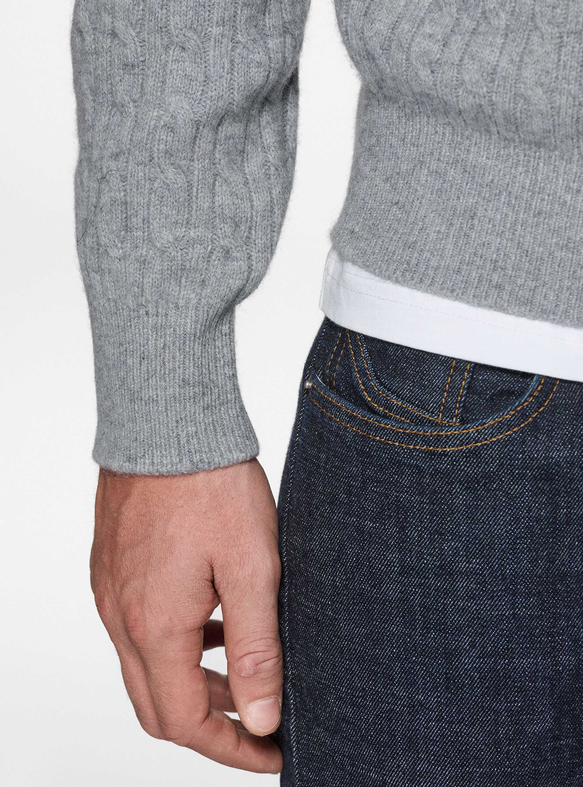 Wool and cashmere mock neck sweater with braids, GRIGIO MELANGE 0151C