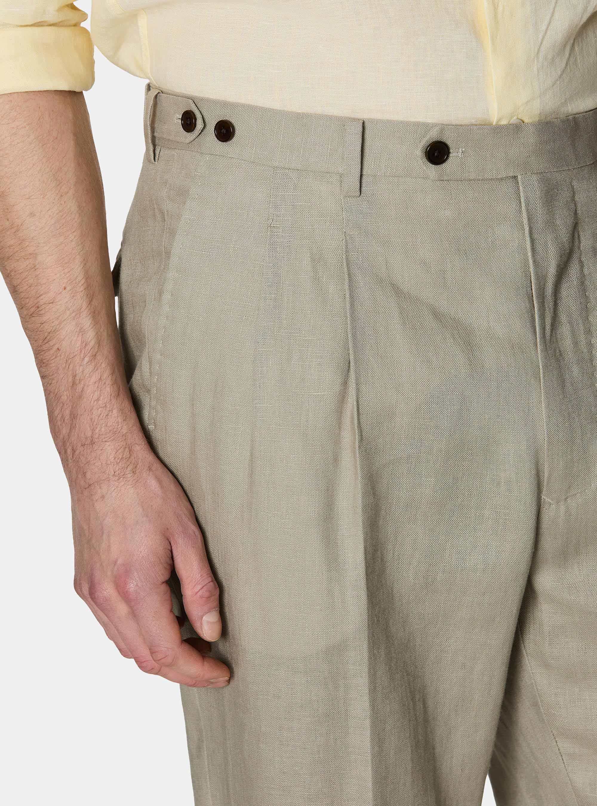 Pantaloni con pince in puro lino, SABBIA