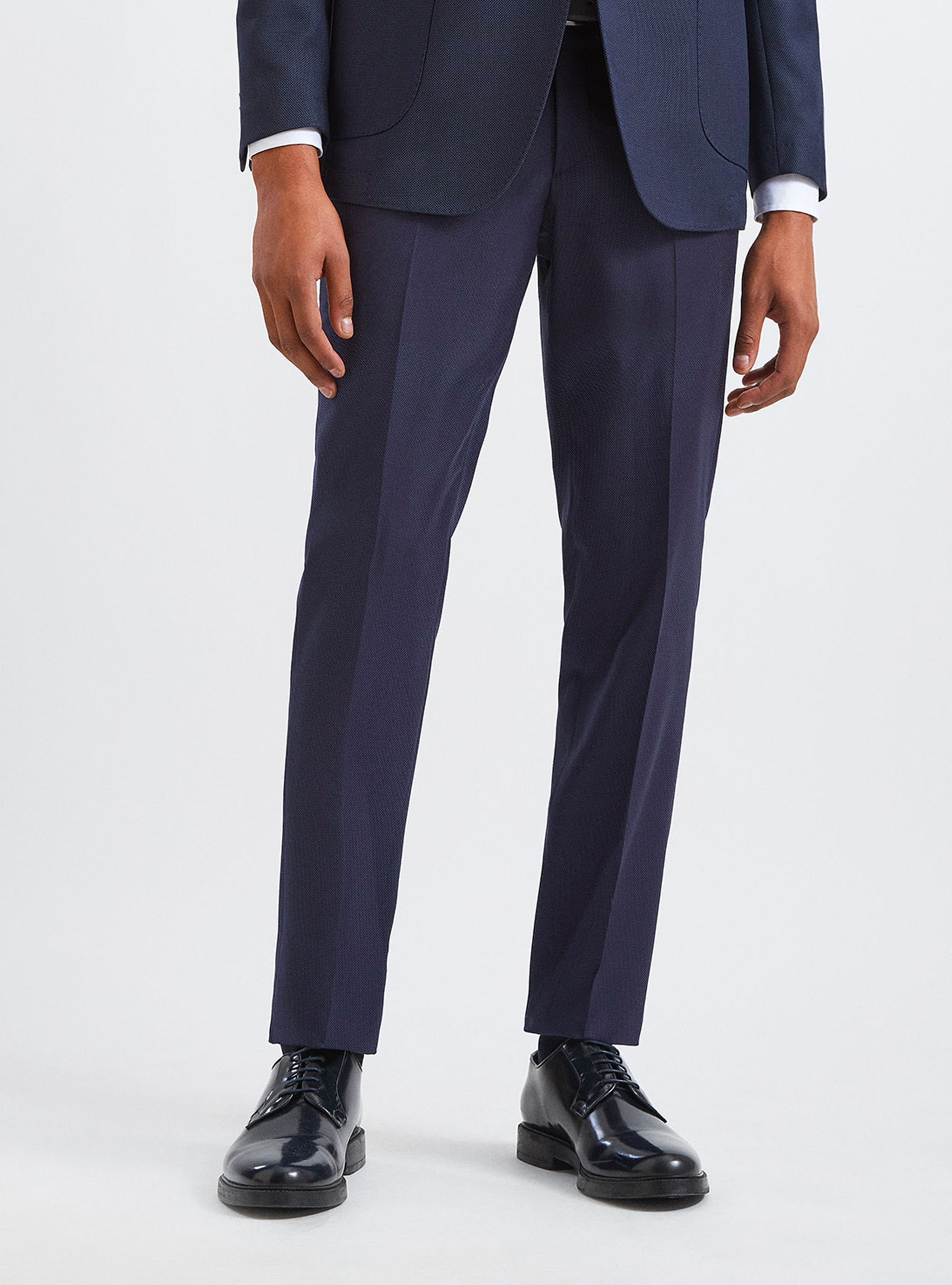 Pantaloni per abito in lana occhio di pernice superfine 110's, BLU