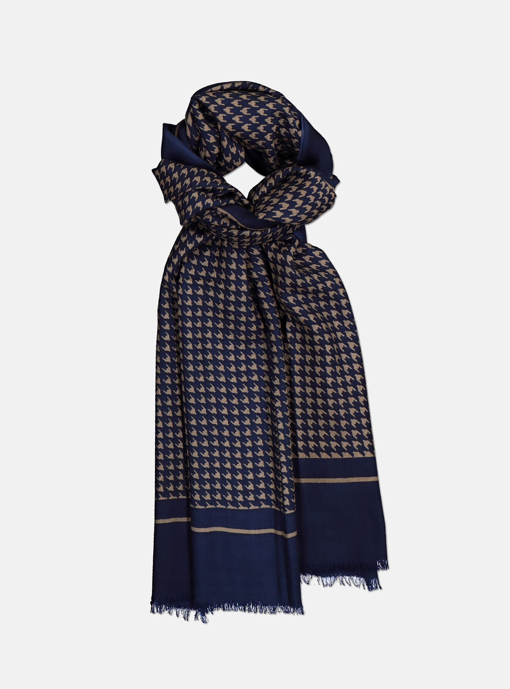 &Eacute;charpe en laine  avec motif pied de poule, BLEU MARINE