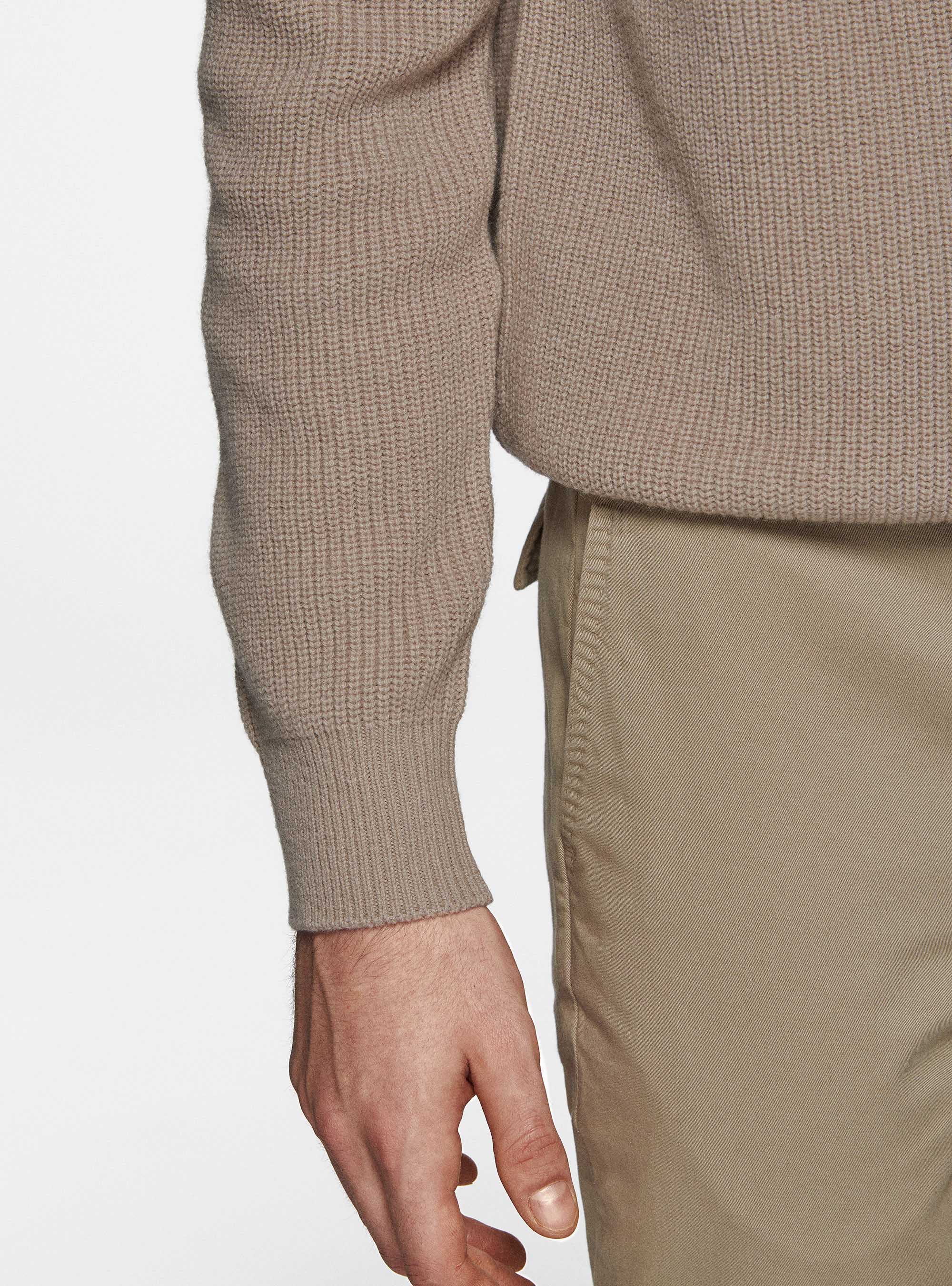 Maglia girocollo in lana merino costa perlata, SABBIA