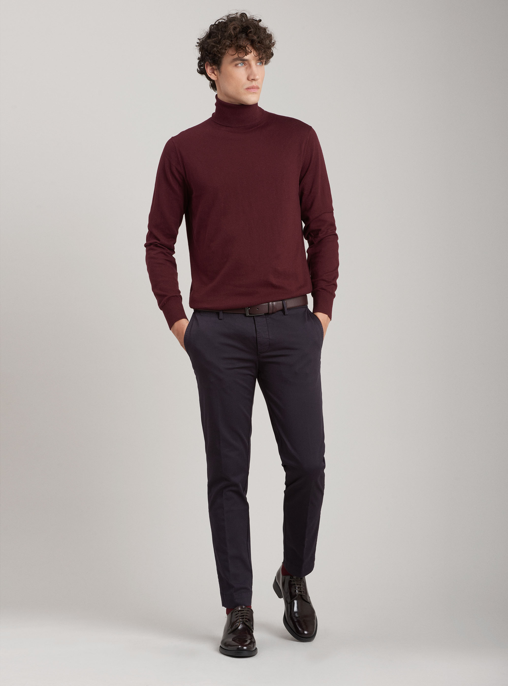 Maglia dolcevita in cotone seta e cashmere, BORDEAUX