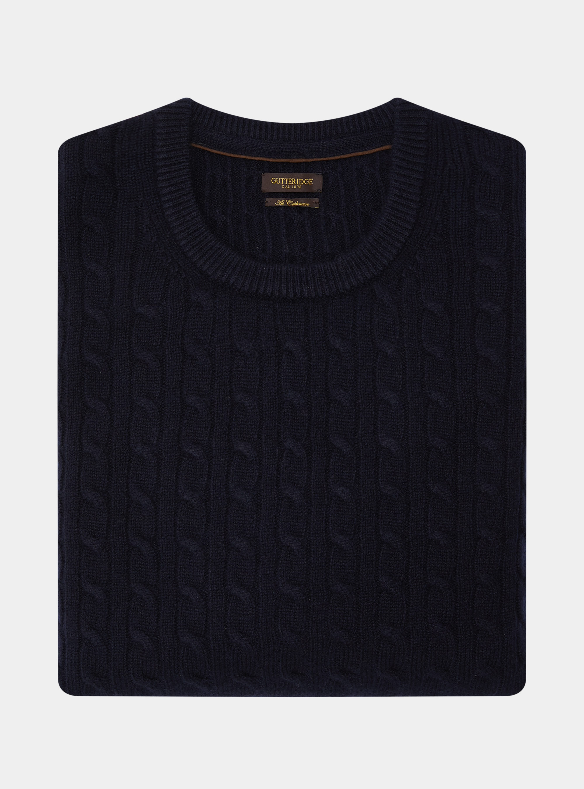 Maglia girocollo con treccia in lana e cashmere, BLU NAVY